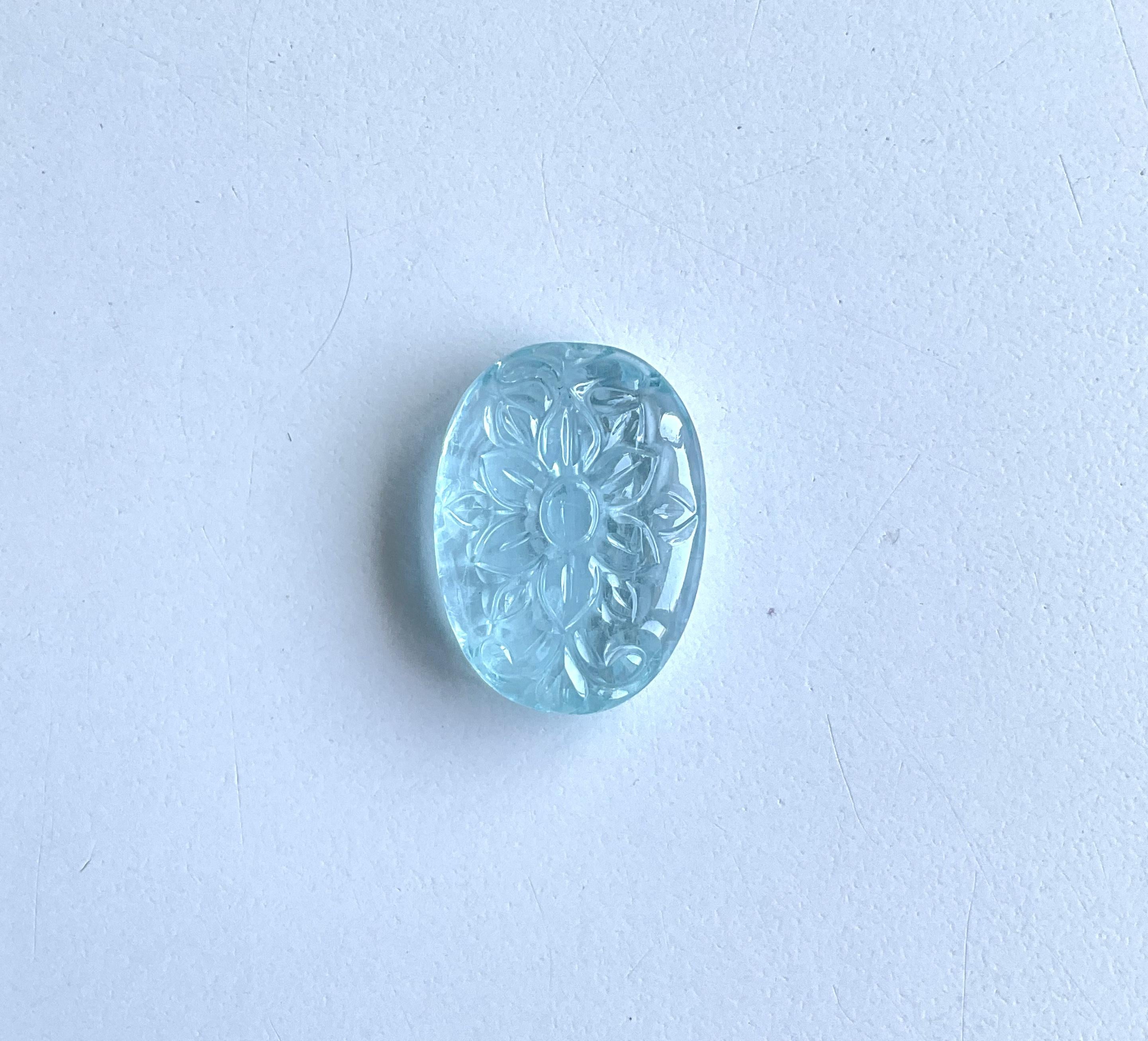 Oval Cut 16.80 Carats Aquamarine Carved 1 Piece For Jewelry Set Natural Gemstone