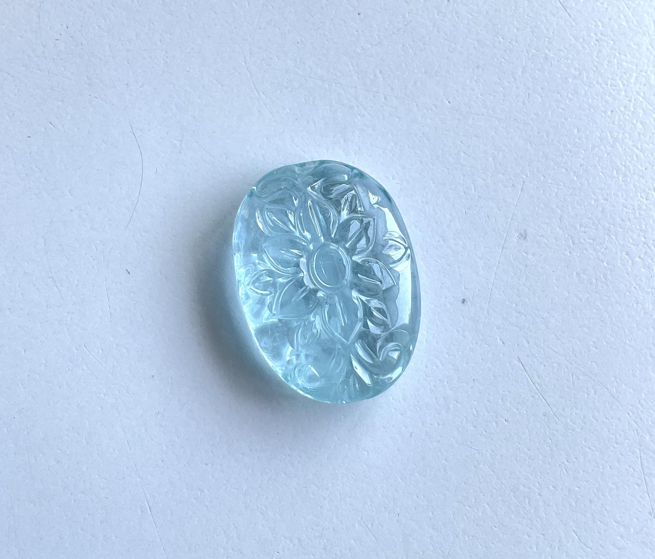 16.80 Carats Aquamarine Carved 1 Piece For Jewelry Set Natural Gemstone In New Condition In Jaipur, RJ
