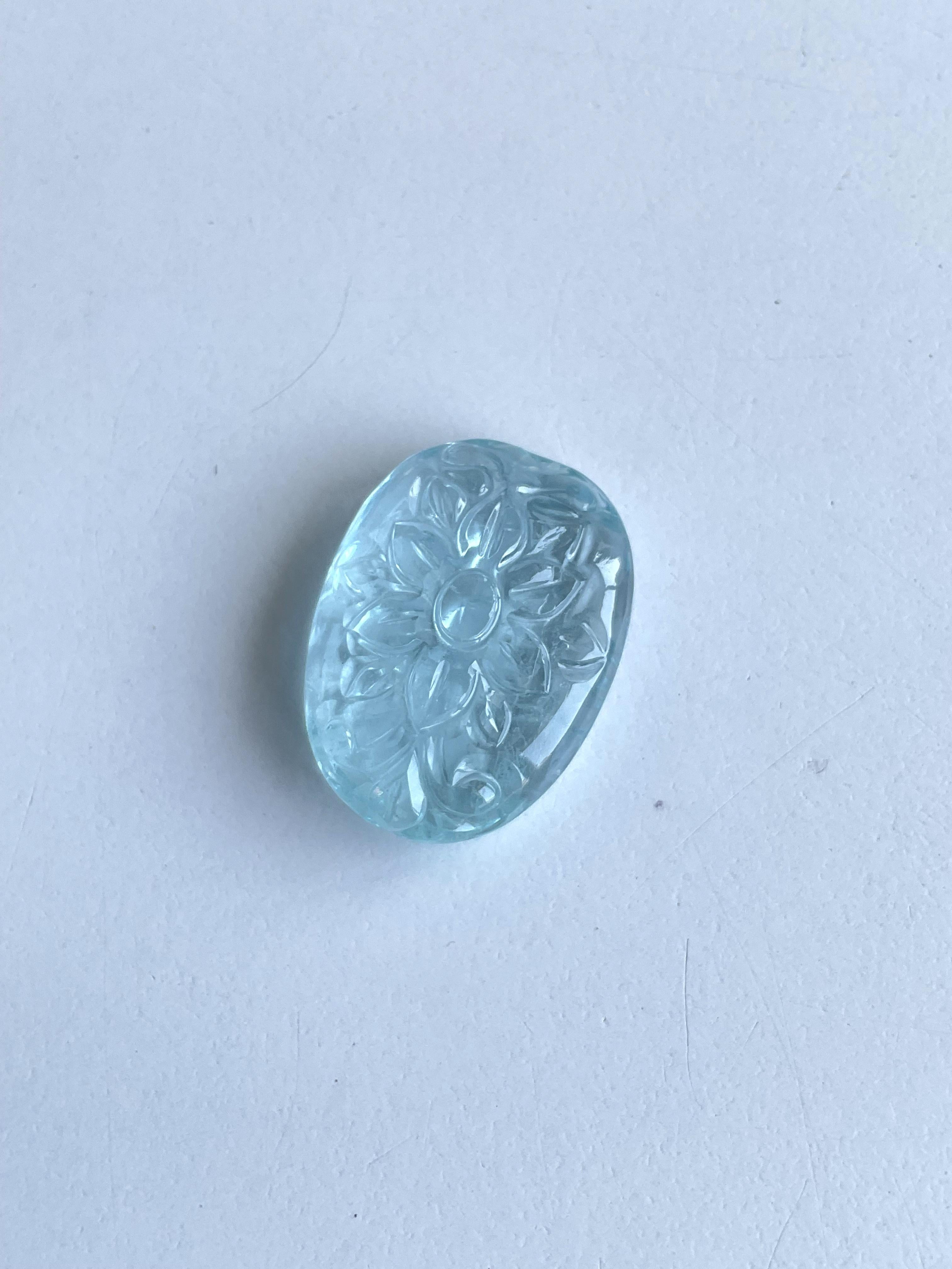 Women's or Men's 16.80 Carats Aquamarine Carved 1 Piece For Jewelry Set Natural Gemstone