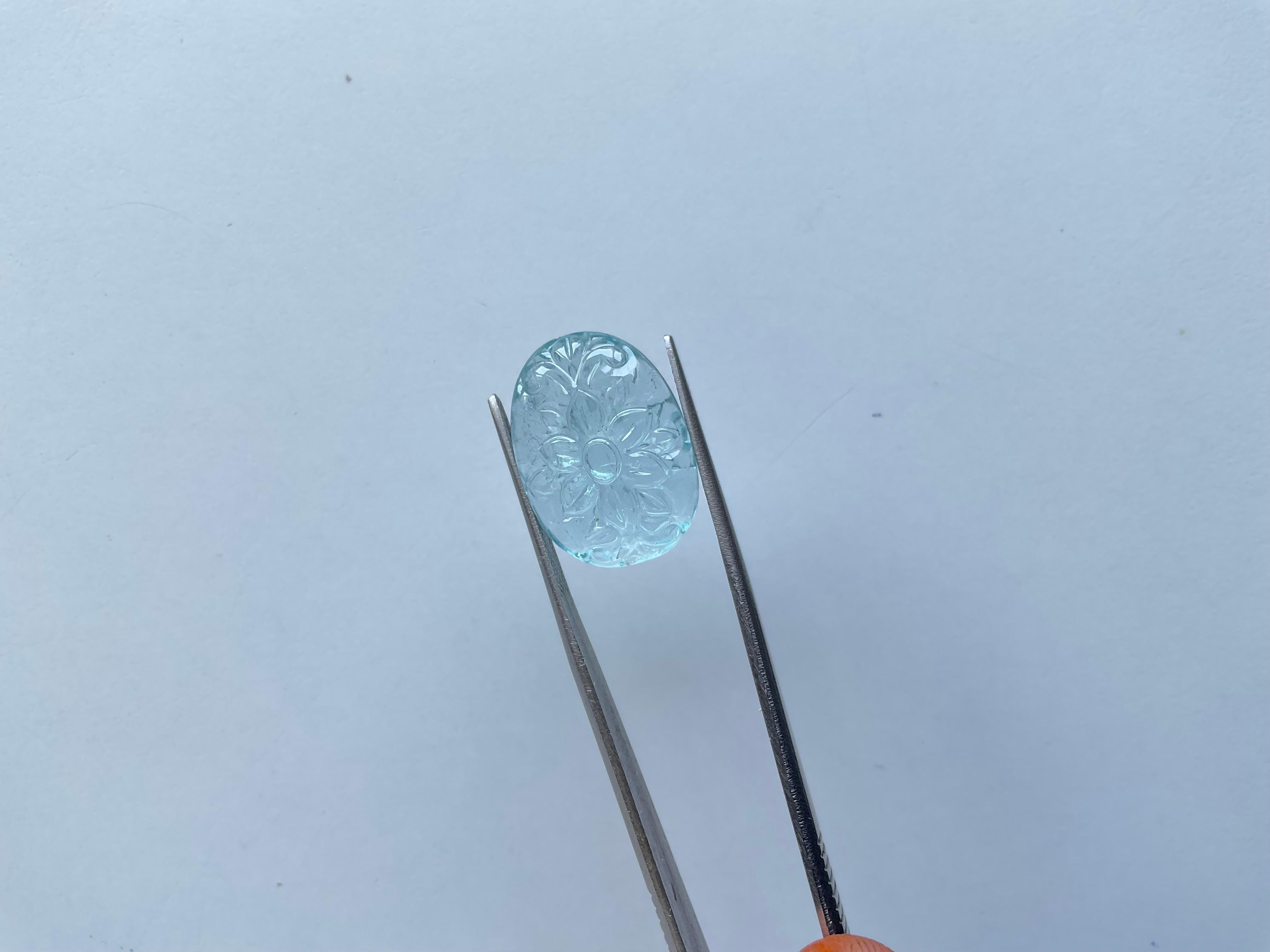 16.80 Carats Aquamarine Carved 1 Piece For Jewelry Set Natural Gemstone 3
