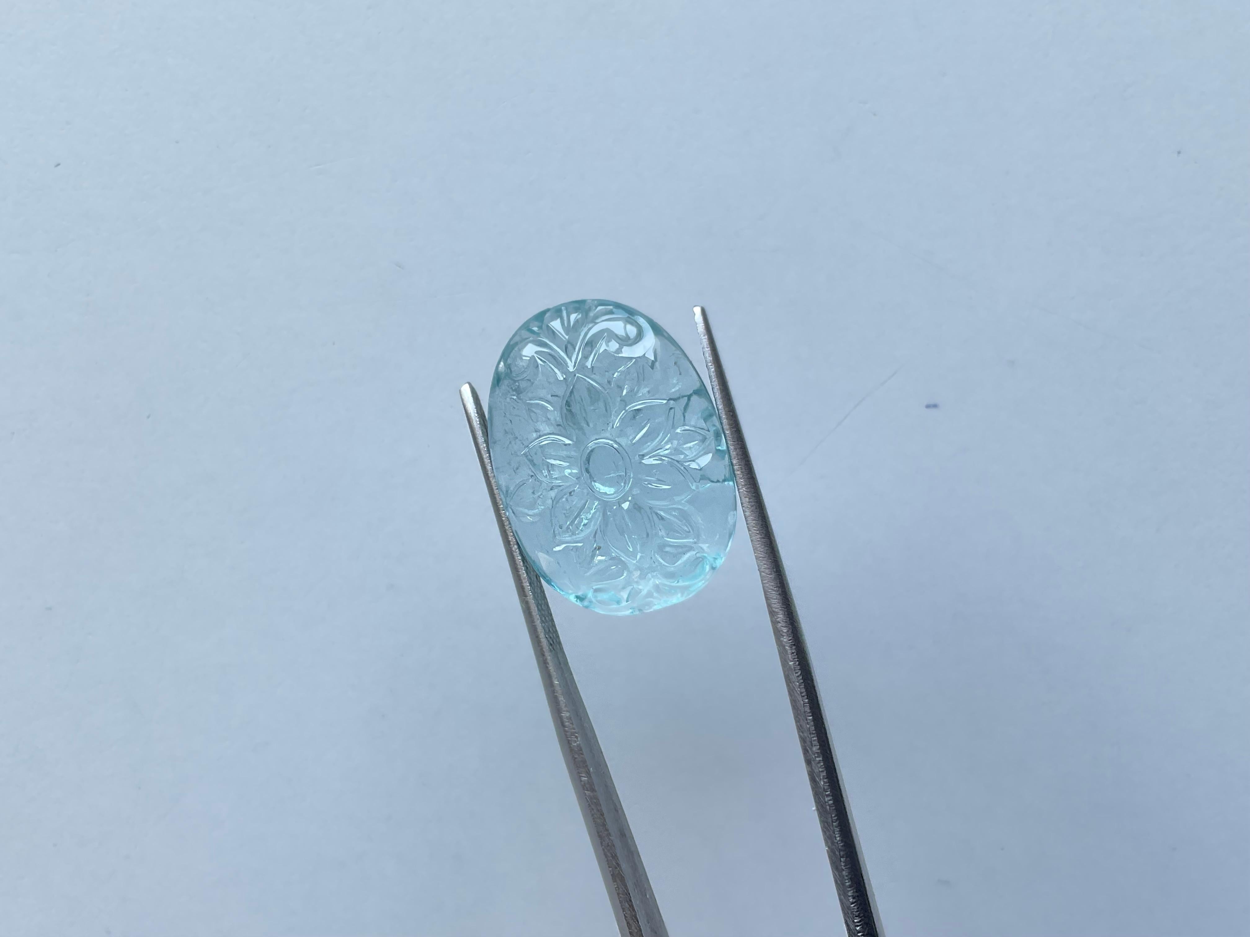 16.80 Carats Aquamarine Carved 1 Piece For Jewelry Set Natural Gemstone 4