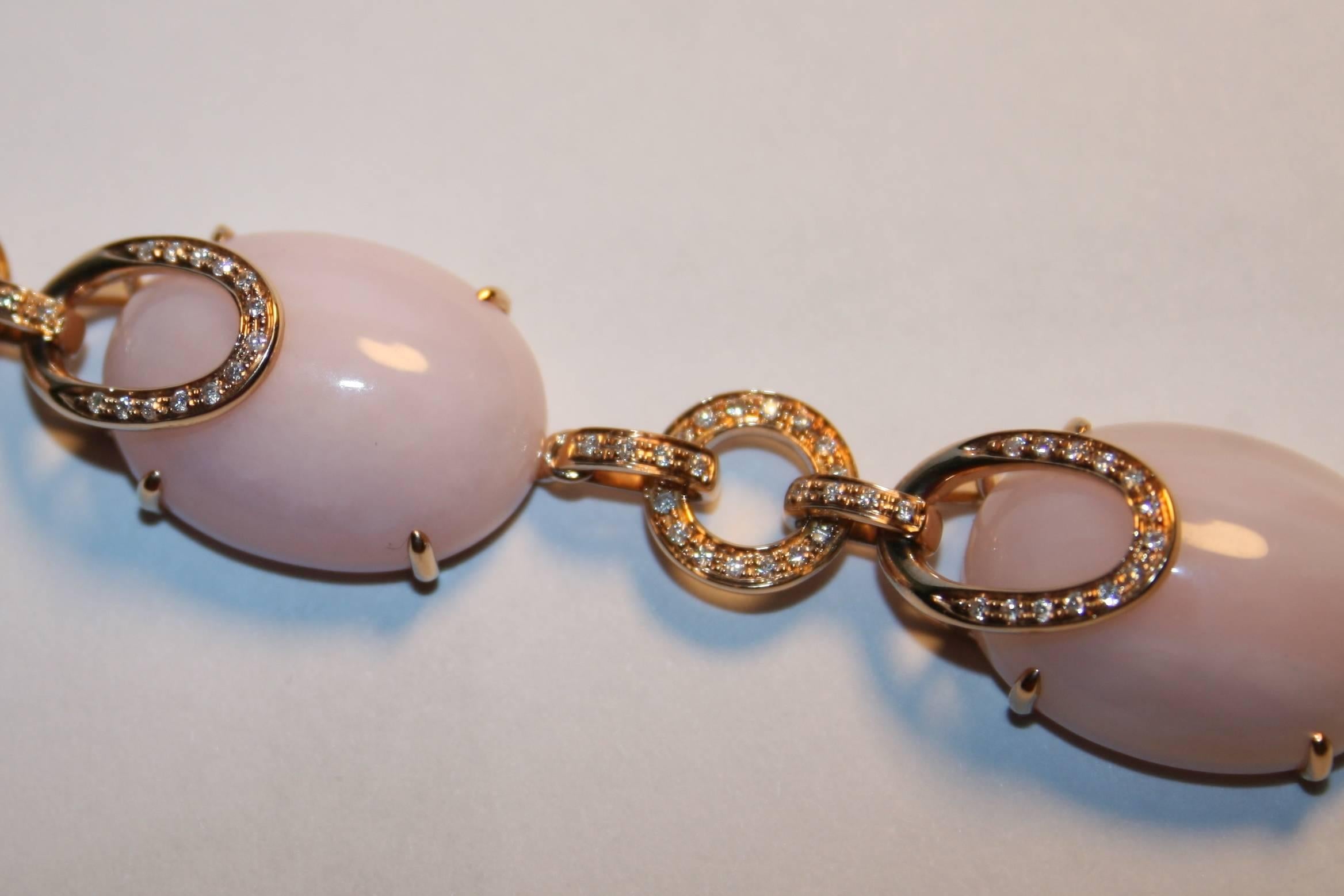 Women's 168.00 Carats Pink & Peach Opal and Diamond Gold Necklace For Sale