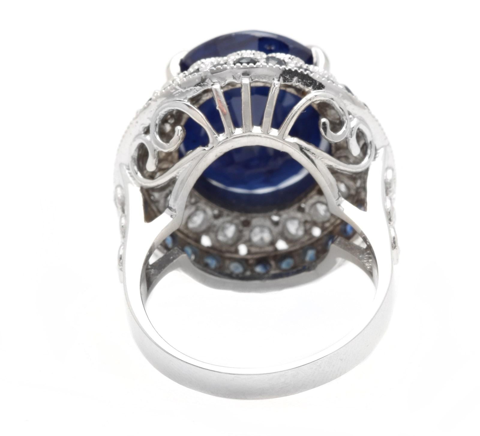16.80ct Natural Blue Sapphire & Diamond 14k Solid White Gold Ring In New Condition For Sale In Los Angeles, CA