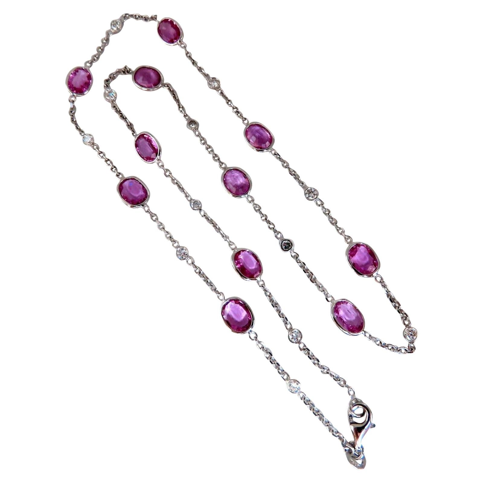 16.80ct. Natural Vivid Gem Bubble Gum Pink Sapphires Yard Diamond Necklace 14Kt For Sale