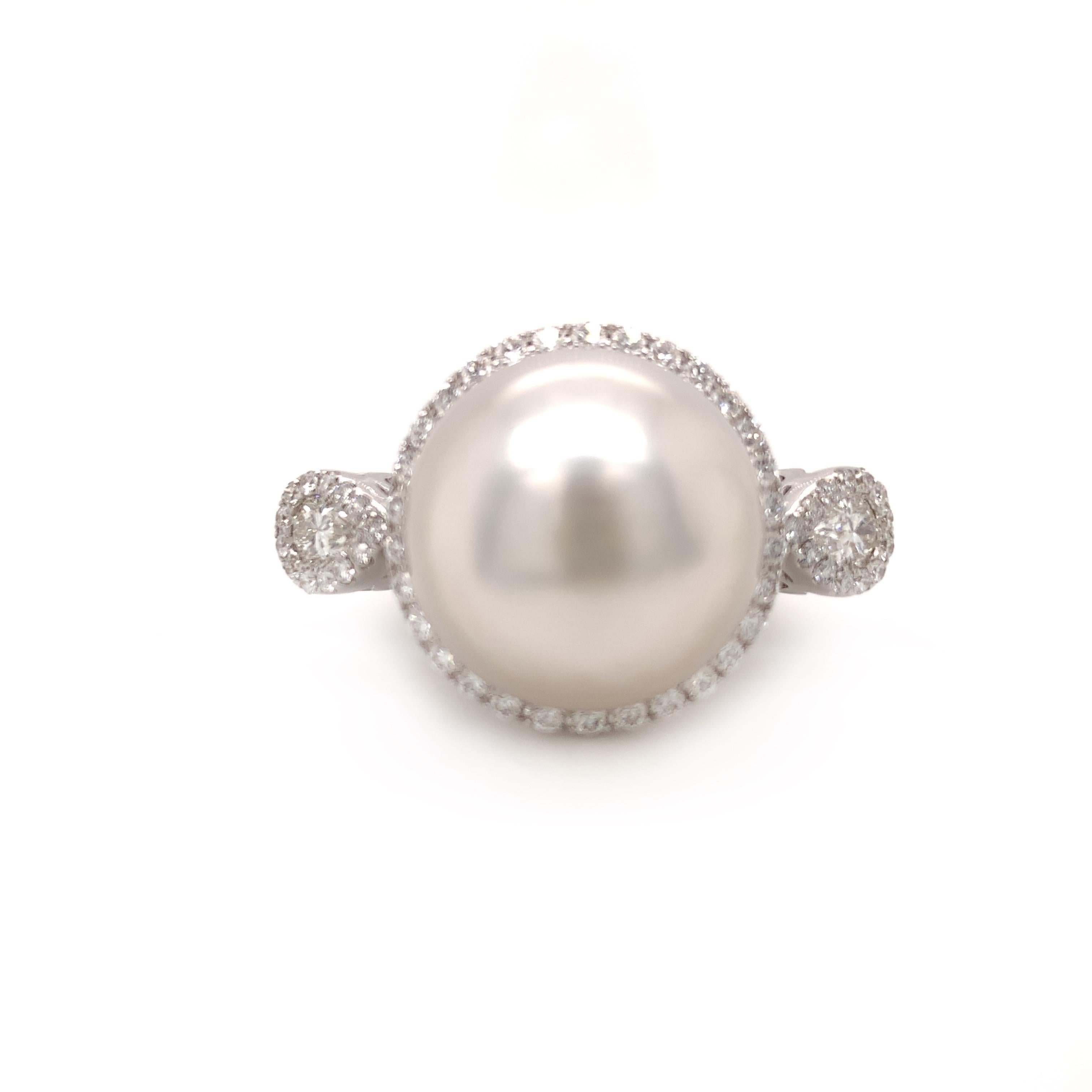Anneau de perles des mers du Sud de couleur naturelle et de lustre élevé Bijoux Bagues Solitaires forme ronde de 12 mm 