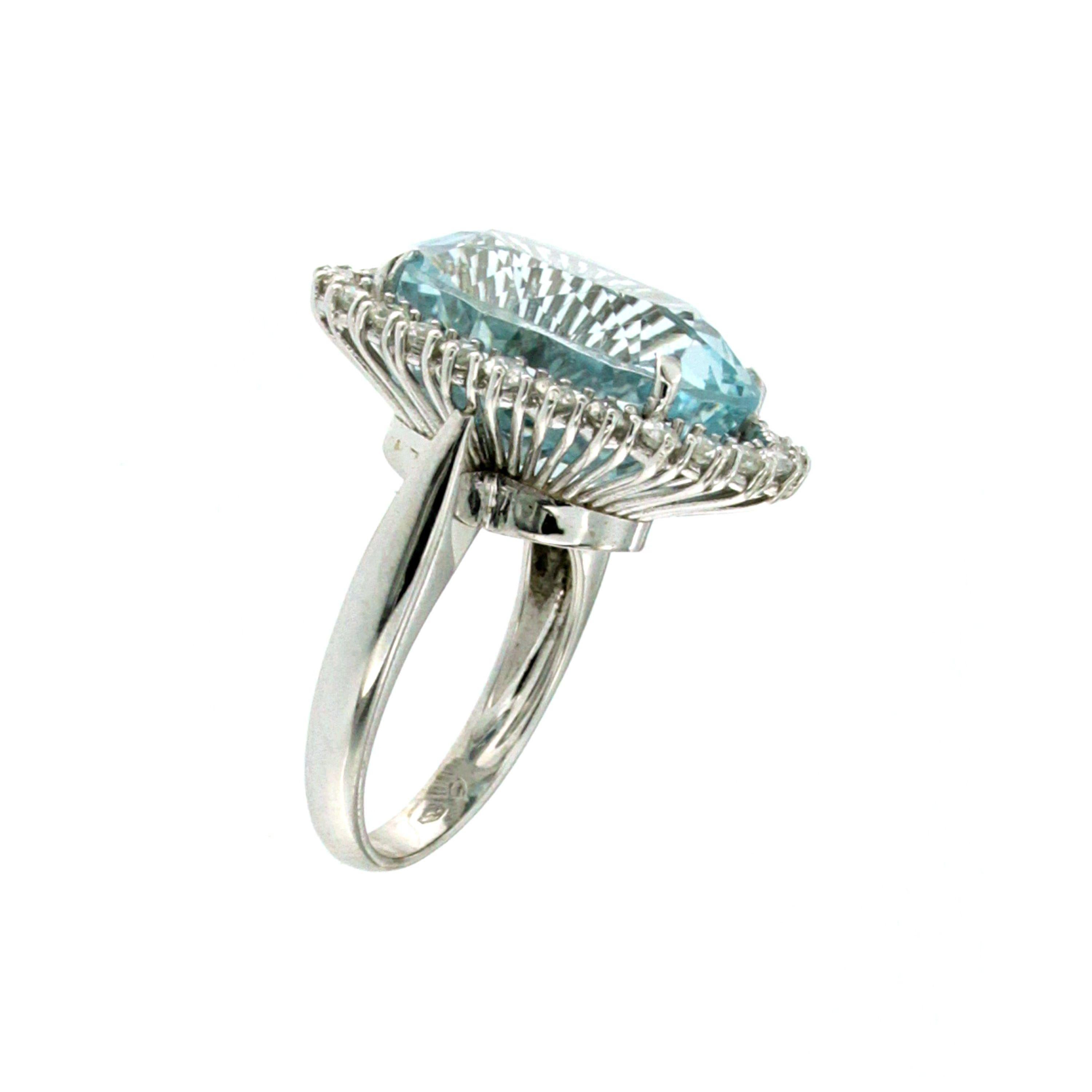 Artisan 16.81 Carat Aquamarine Diamond Gold Ring