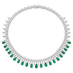 16.81 Carat Emerald Necklace in 18Karat White Gold with Diamond.