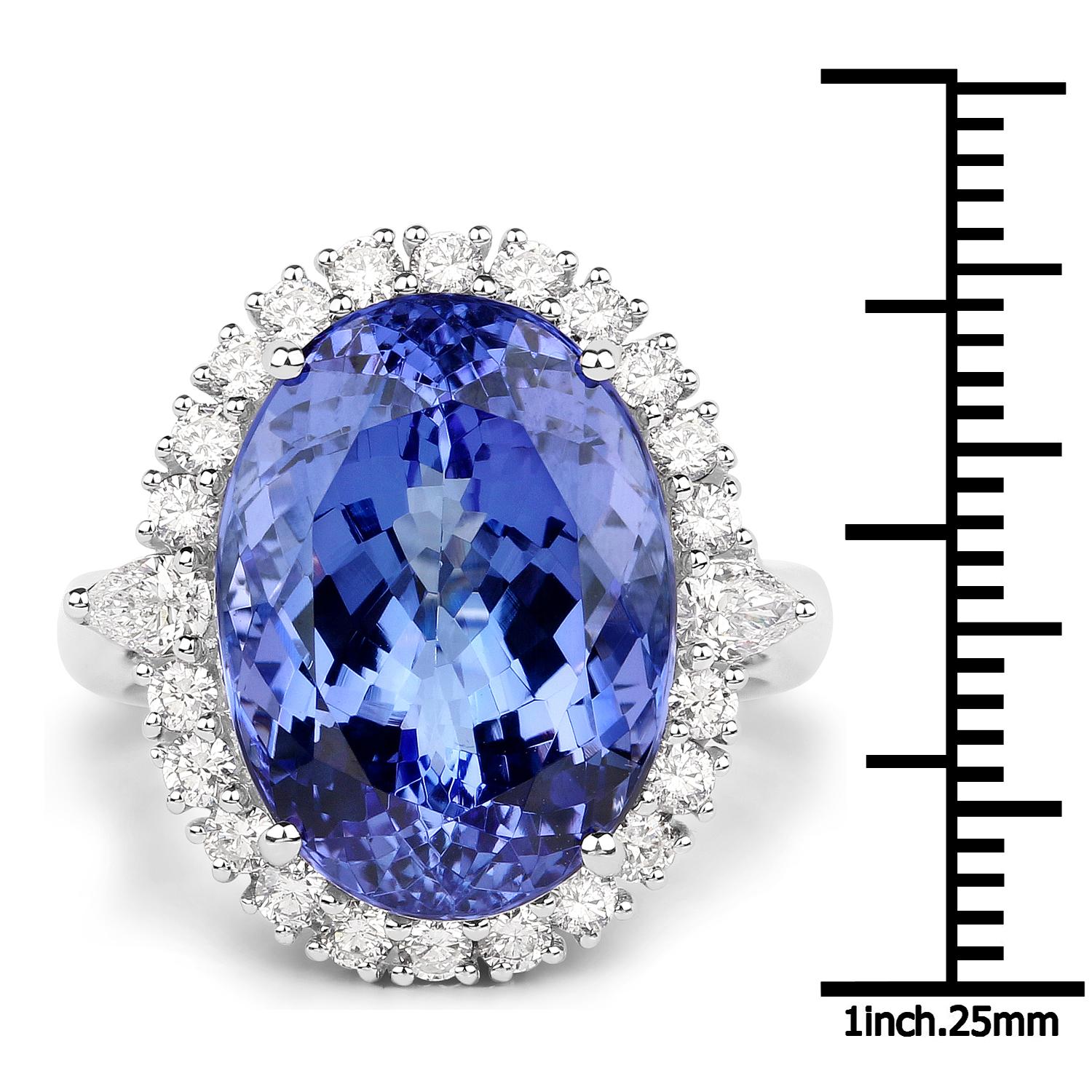 Contemporary 16.81 Carat Tanzanite and Diamond 18 Karat White Gold Cocktail Ring For Sale