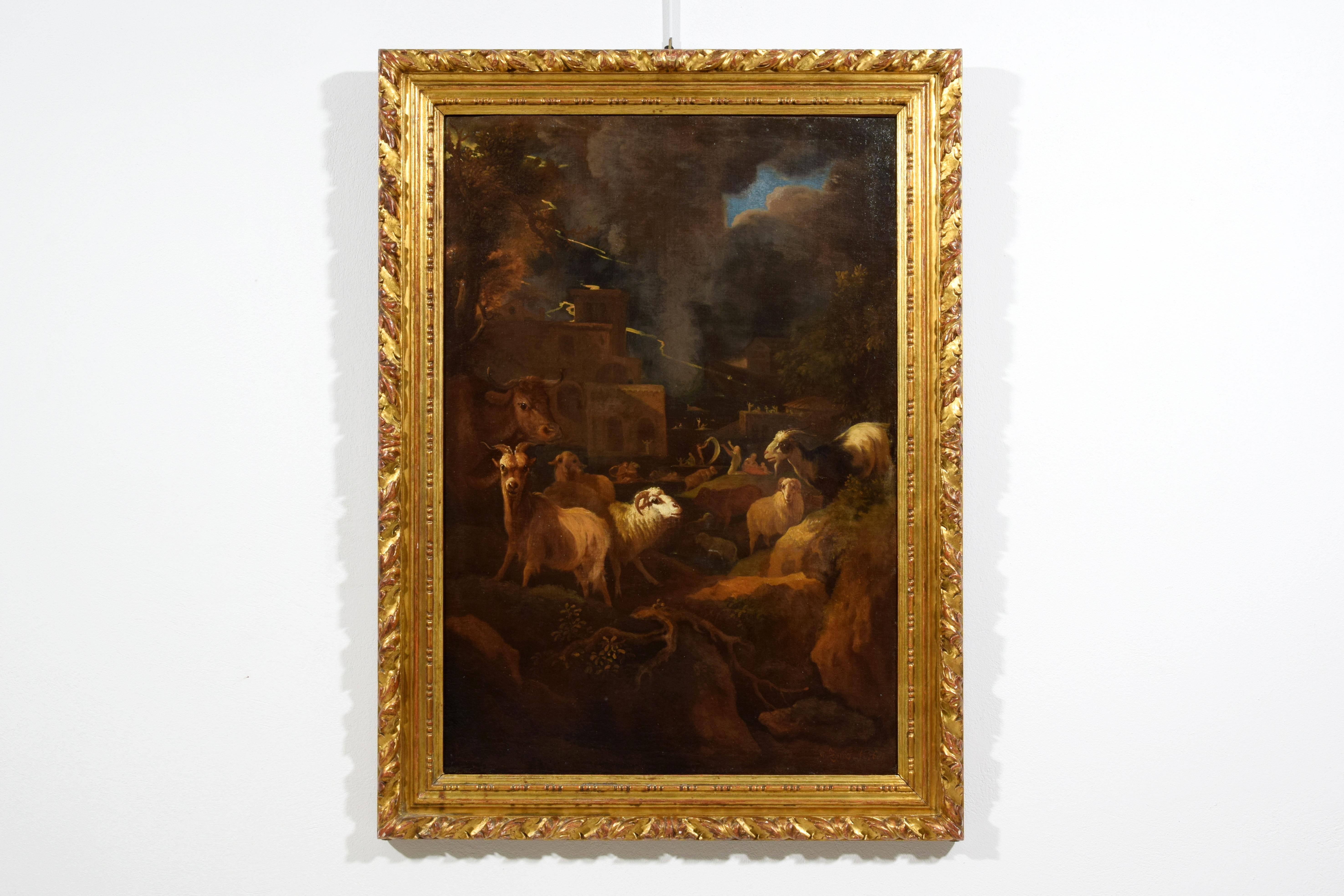 1681, Coppia di dipinti firmati Grechetto da Leone come Govaert G. VAN DER LEEUW
Olio su tela
Dimensioni: cm L 91 x H 123 x P 6; tela: cm L 72 x H 103,5

Questa coppia di raffinati dipinti, eseguiti a olio su tela e incorniciati in cornici di legno