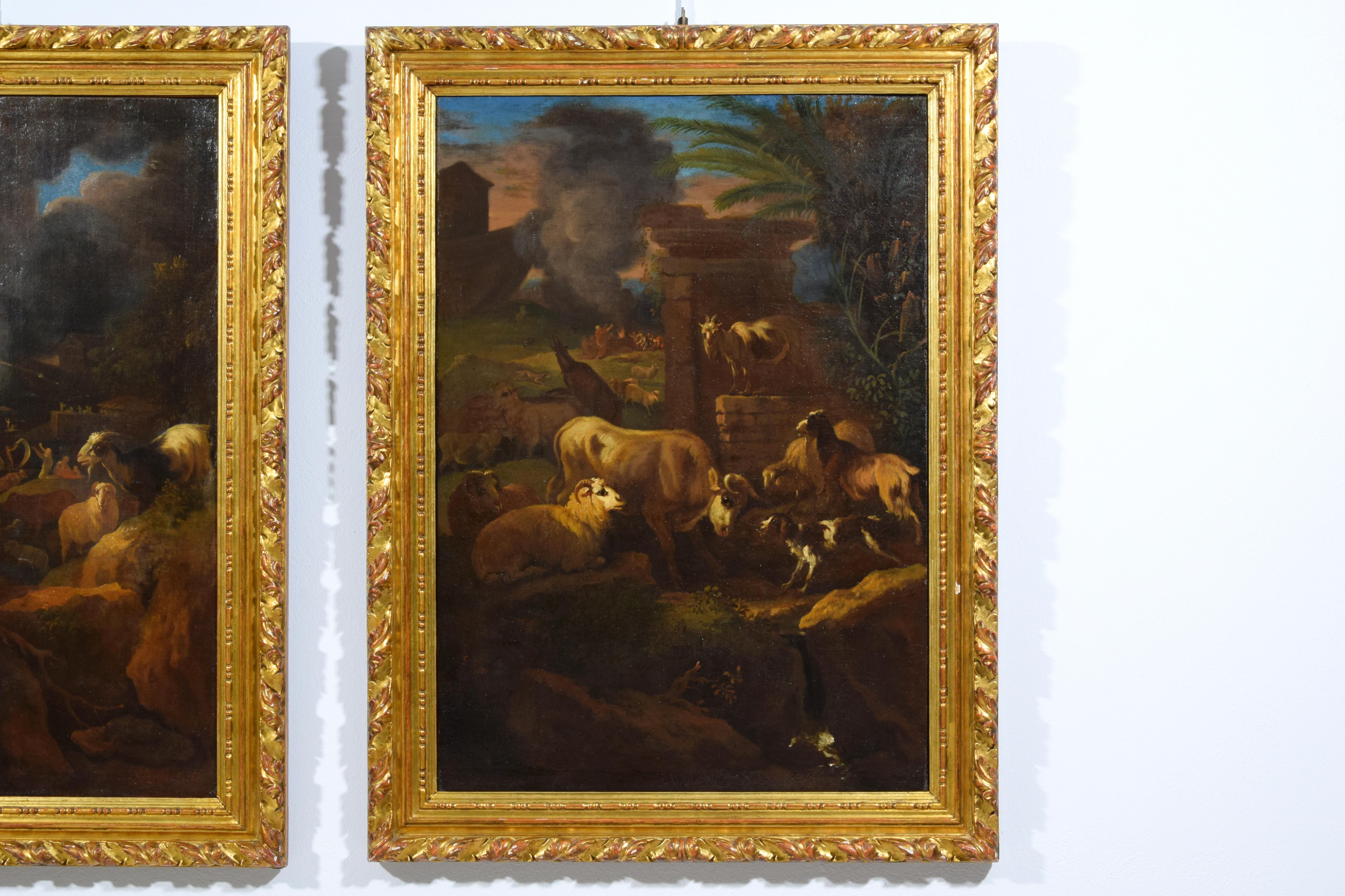 Barocco 1681, Coppia di dipinti firmati Grechetto da Leone come Govaert G. VAN DER LEEUW in vendita