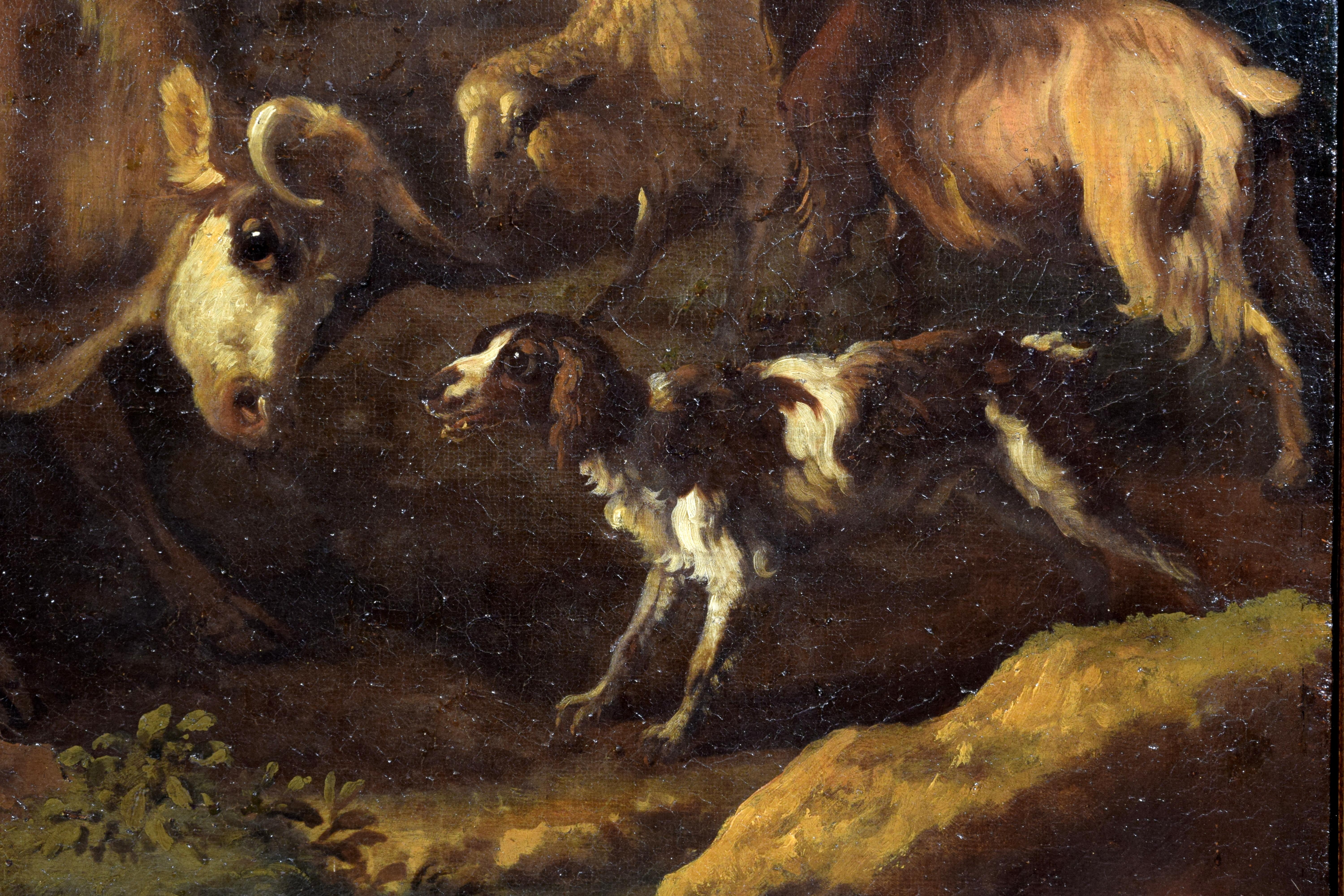 Italiano 1681, Coppia di dipinti firmati Grechetto da Leone come Govaert G. VAN DER LEEUW in vendita
