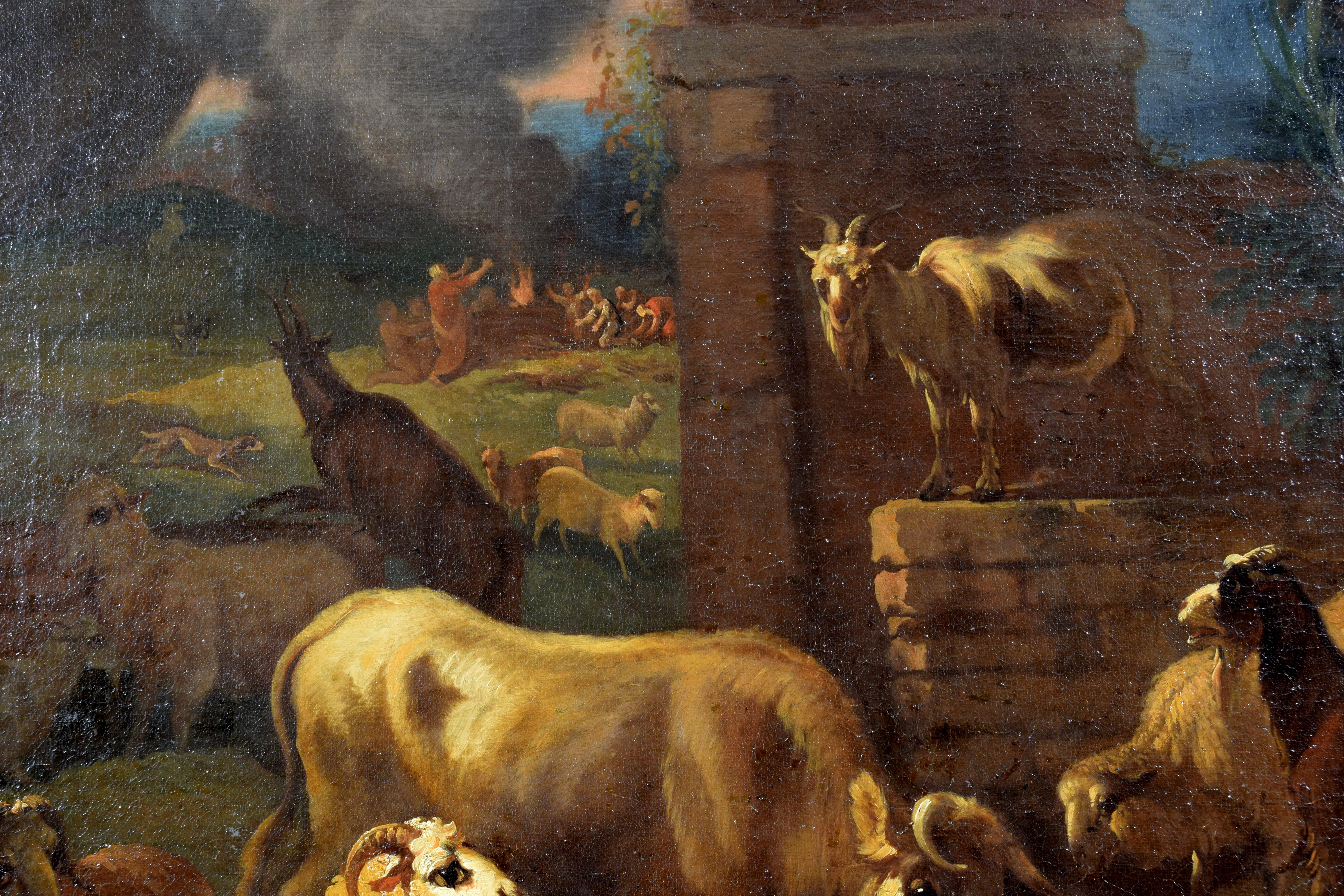 Dipinto a mano 1681, Coppia di dipinti firmati Grechetto da Leone come Govaert G. VAN DER LEEUW in vendita