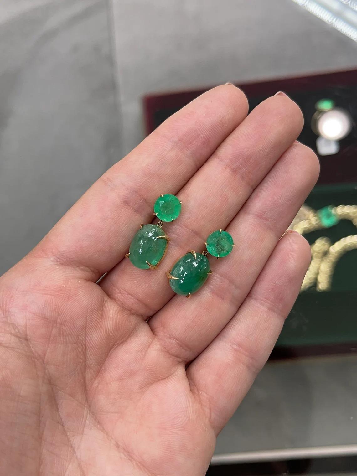 16.82tcw 14K Ohrringe mit rundem Smaragd & Smaragd im Cabochon-Schliff in Gold im Zustand „Neu“ im Angebot in Jupiter, FL