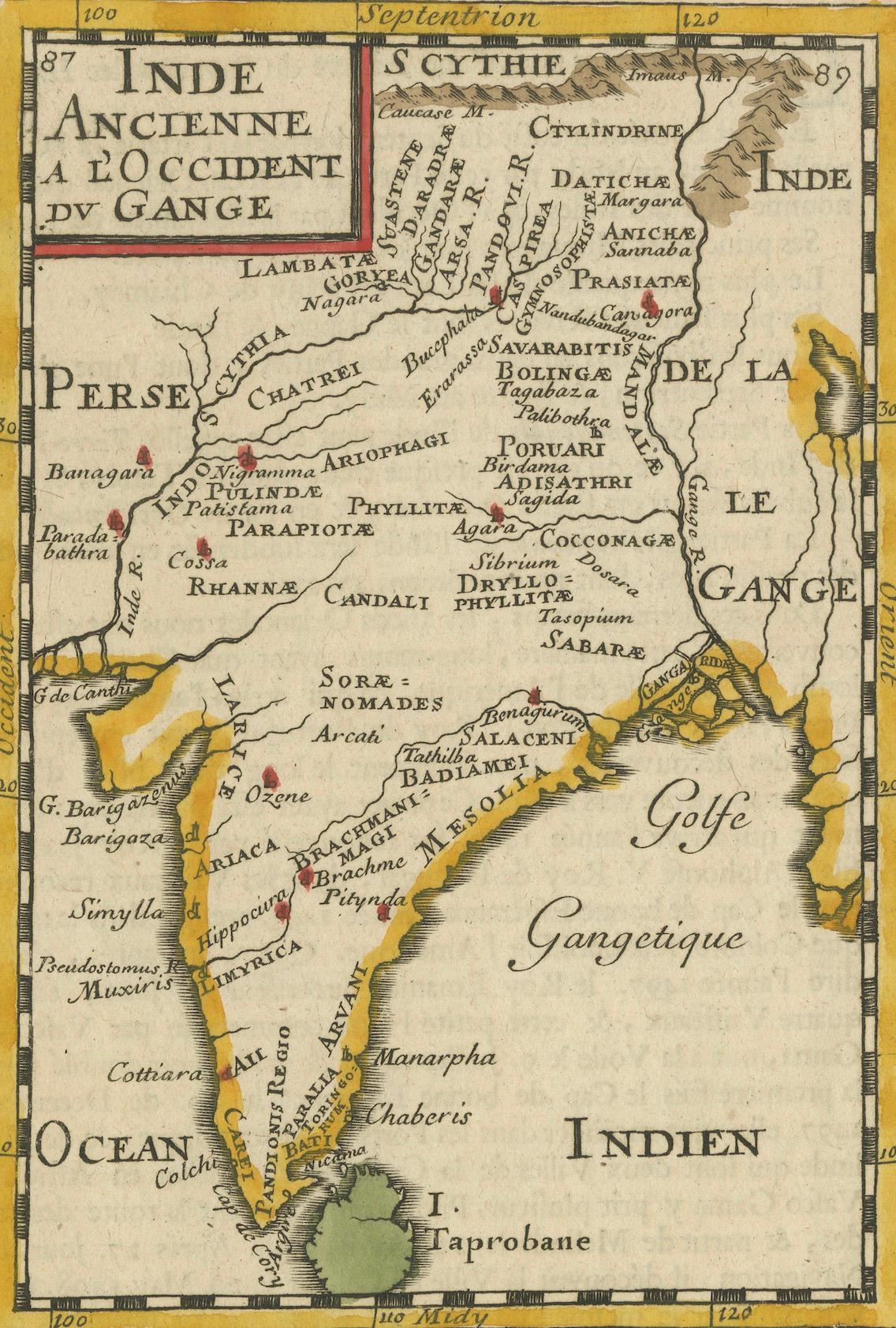 Fin du XVIIe siècle 1683 Alain Manesson Mallet Carte de l'Inde ancienne, du Gang et de Taprobane en vente