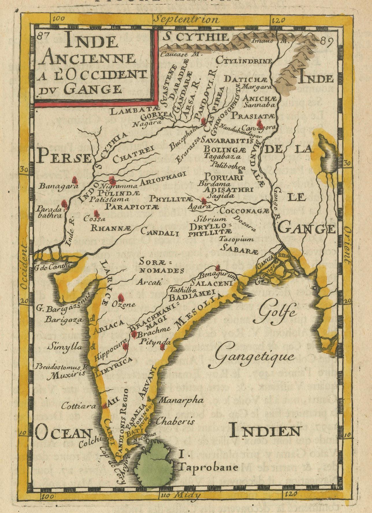 Papier 1683 Alain Manesson Mallet Carte de l'Inde ancienne, du Gang et de Taprobane en vente