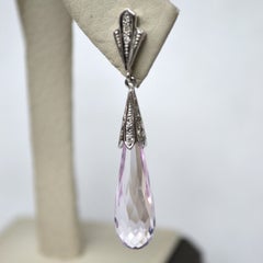 16.83 Carat Kunzite Diamond 18 Karat White Gold Drop Earrings