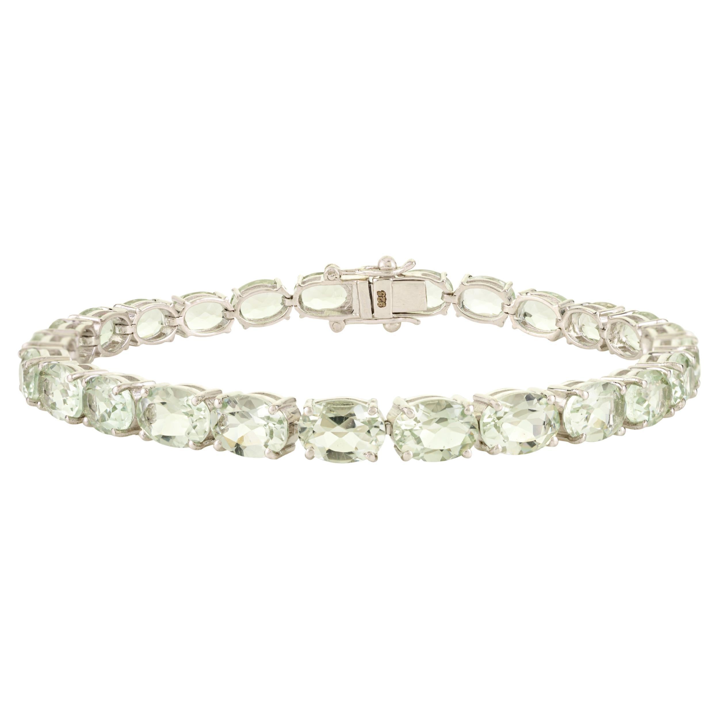 16.83 Ct Elegant Mint Green Amethyst Tennis Bracelet in 925 Silver Luxury Design For Sale