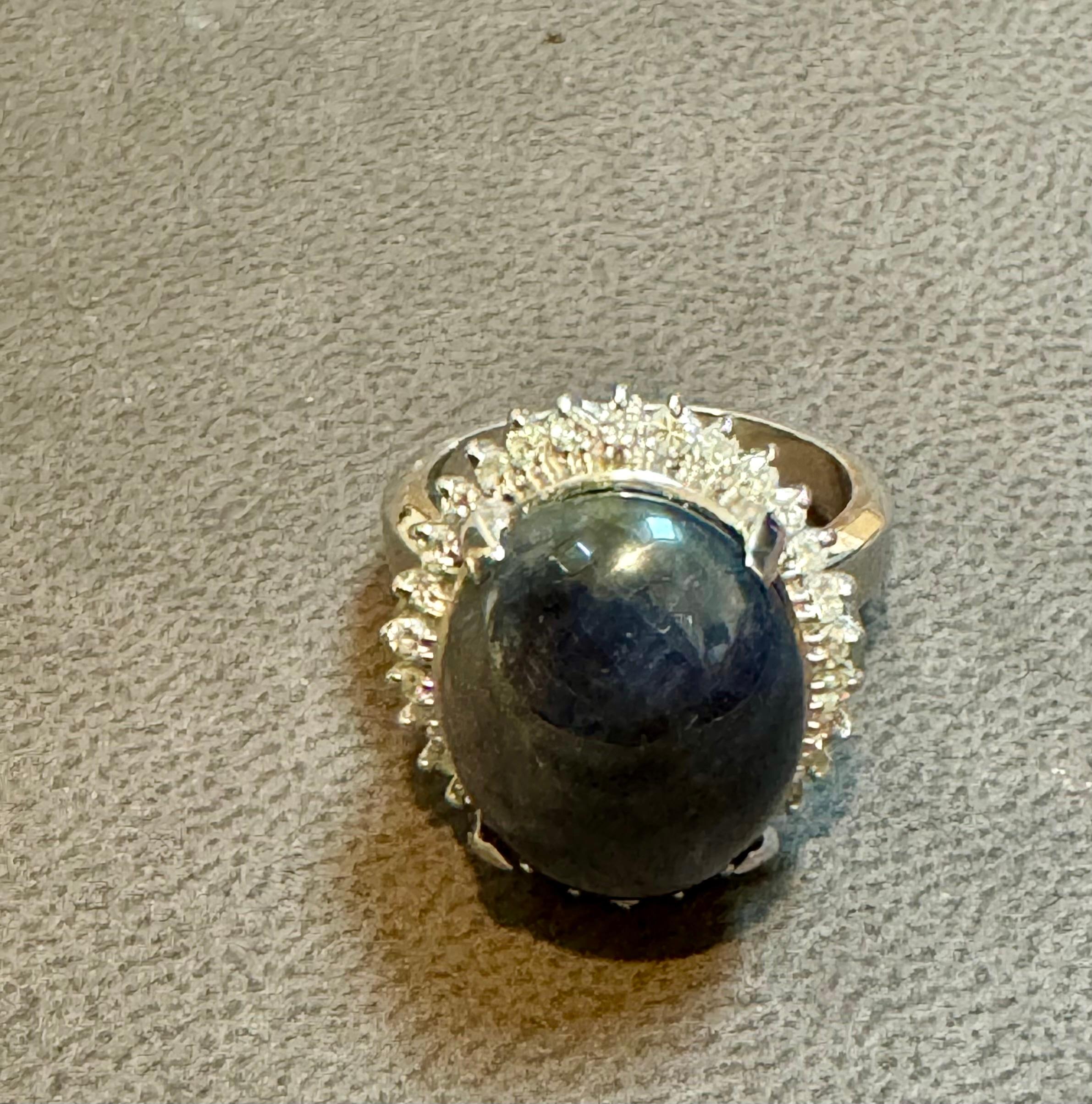 16.83 Ct Natural  Sapphire Cabochon & Diamond  Ring in Platinum Size 7 For Sale 6