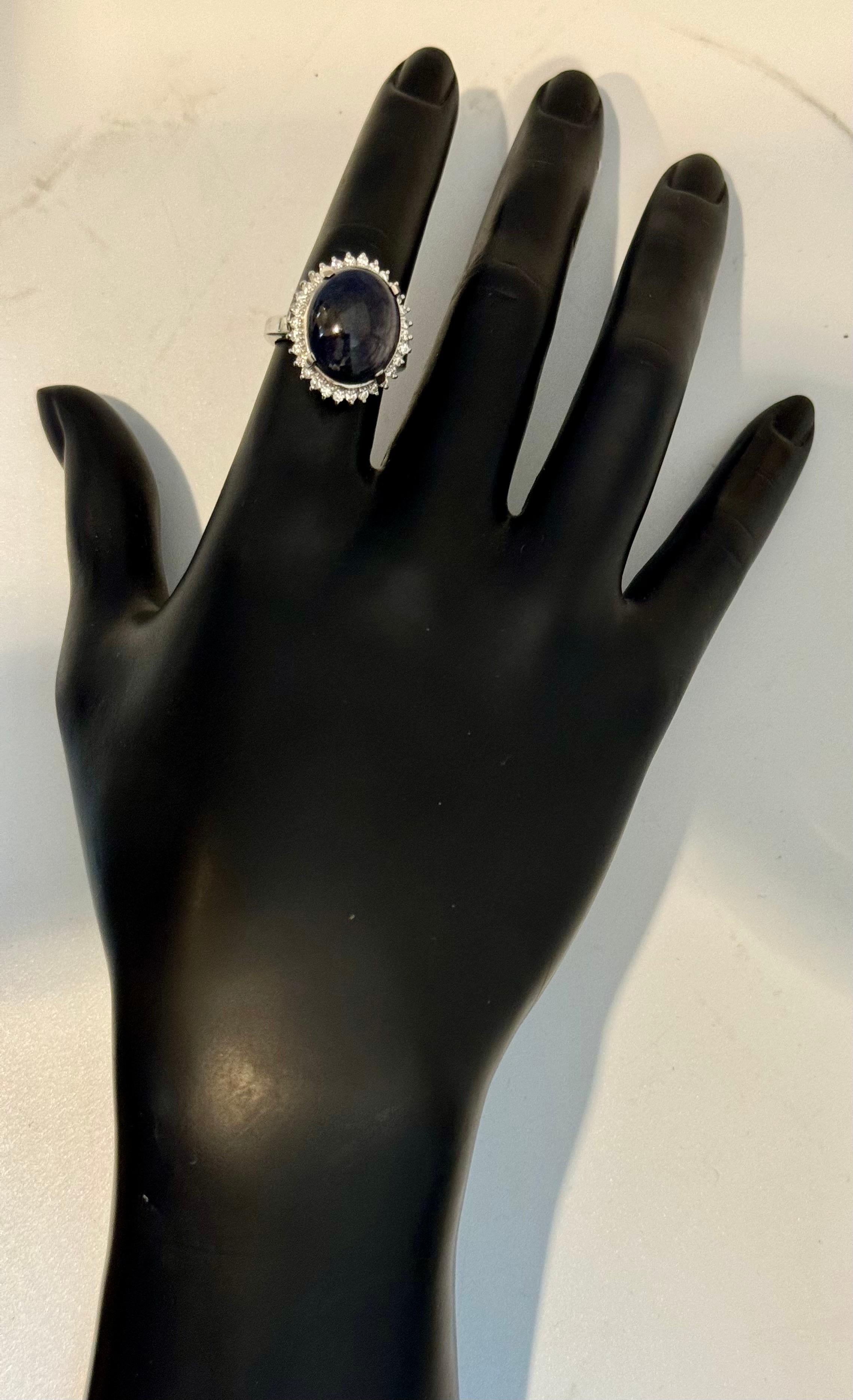 16.83 Ct Natural  Sapphire Cabochon & Diamond  Ring in Platinum Size 7 For Sale 7