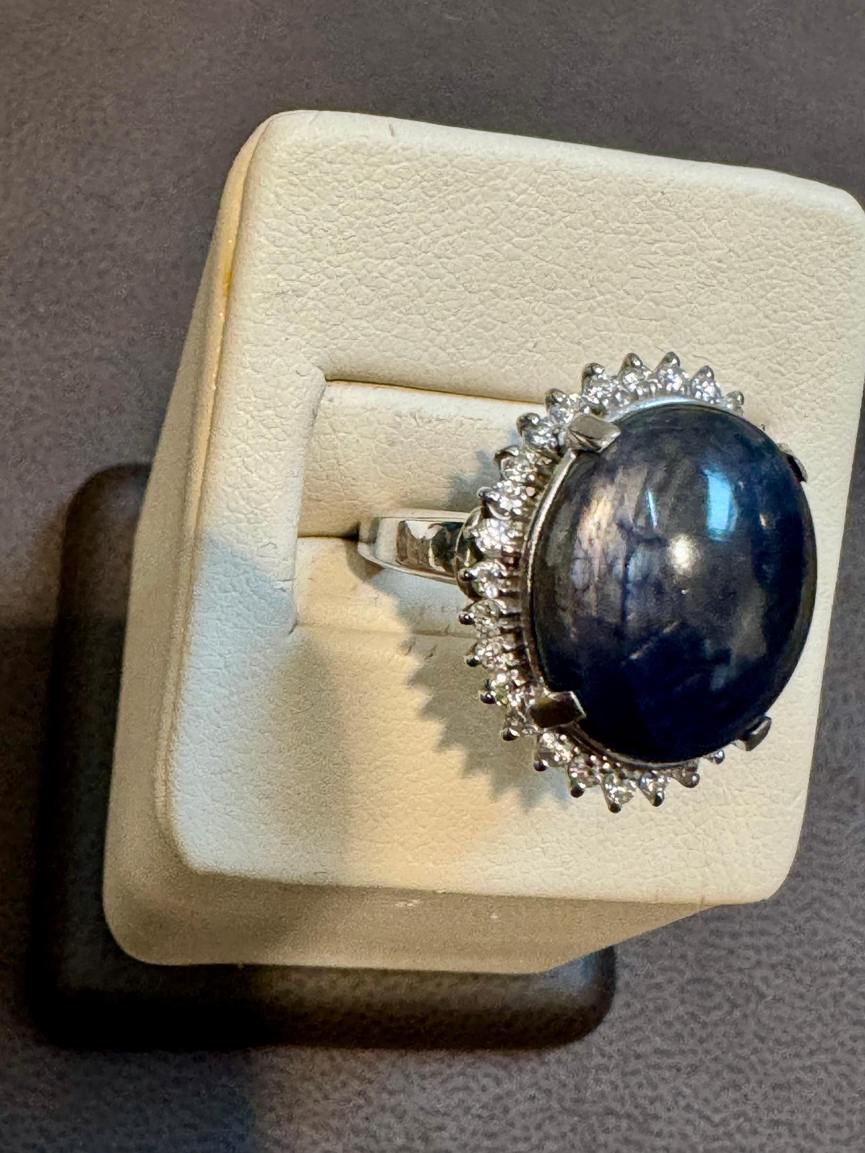 16.83 Ct Natural  Sapphire Cabochon & Diamond  Ring in Platinum Size 7 For Sale 8