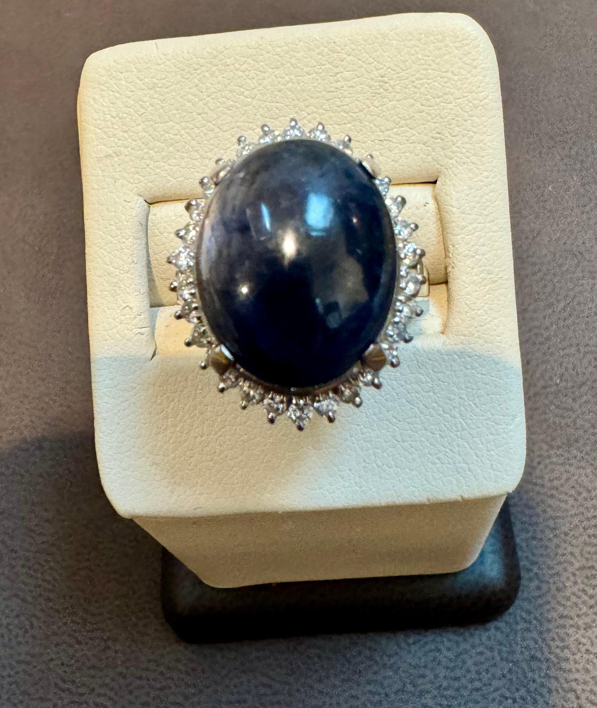 16.83 Ct Natural  Sapphire Cabochon & Diamond  Ring in Platinum Size 7 For Sale 11