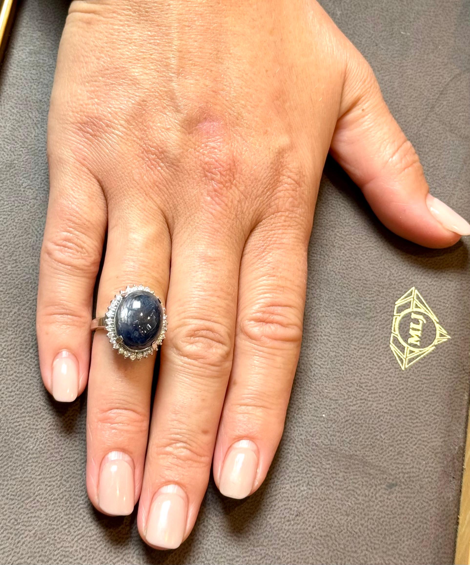 16.83 Ct Natural  Sapphire Cabochon & Diamond  Ring in Platinum Size 7 For Sale 14