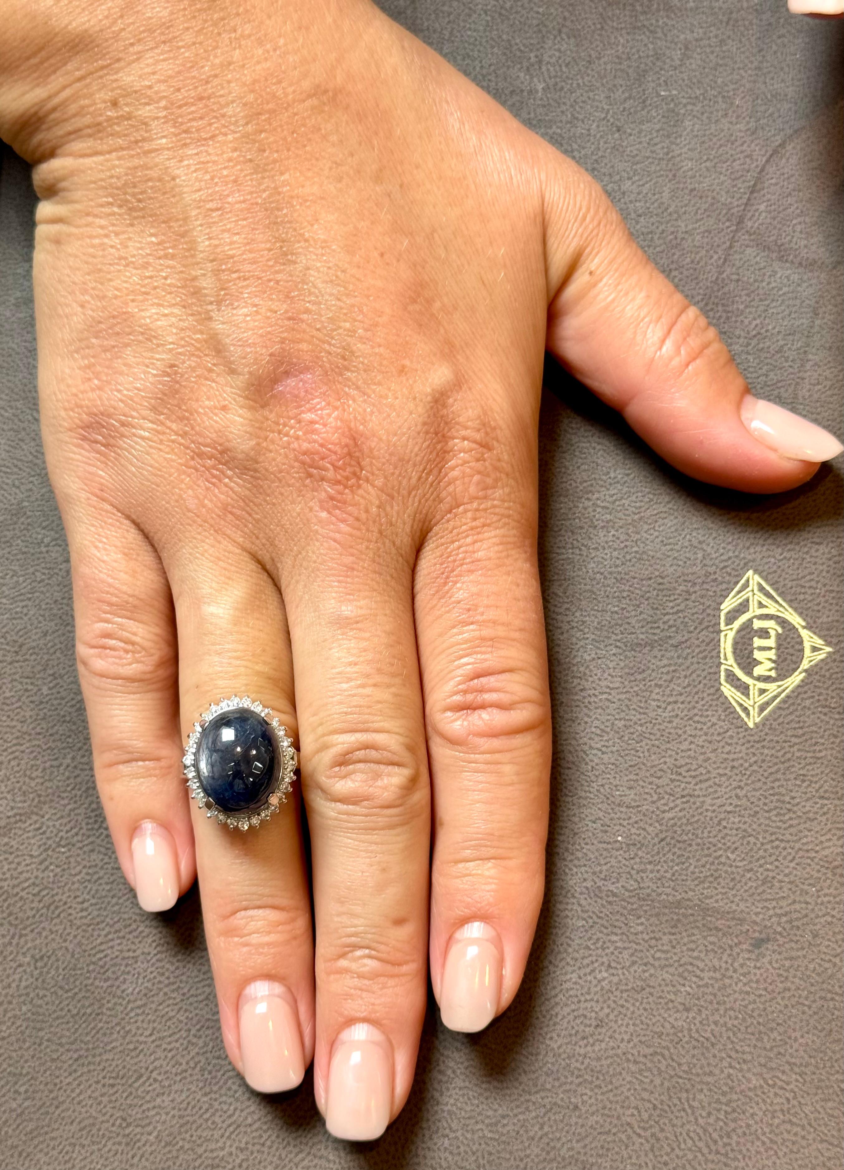 16.83 Ct Natural  Sapphire Cabochon & Diamond  Ring in Platinum Size 7 For Sale 15