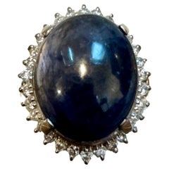 16.83 Ct Natural  Sapphire Cabochon & Diamond  Ring in Platinum Size 7
