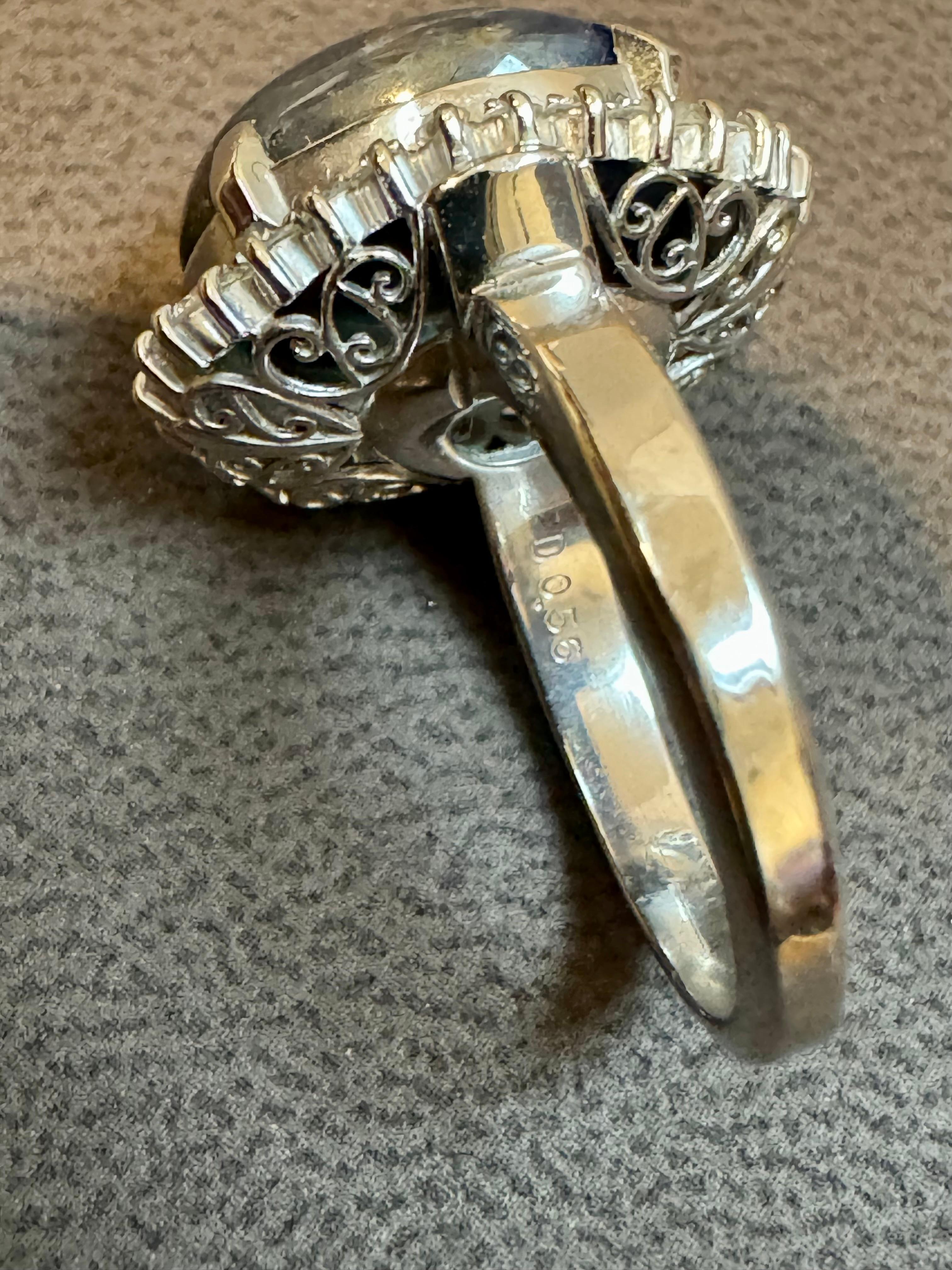 Women's or Men's 16.83 Ct Natural  Sapphire Cabochon & Diamond  Ring in Platinum Size 7 For Sale