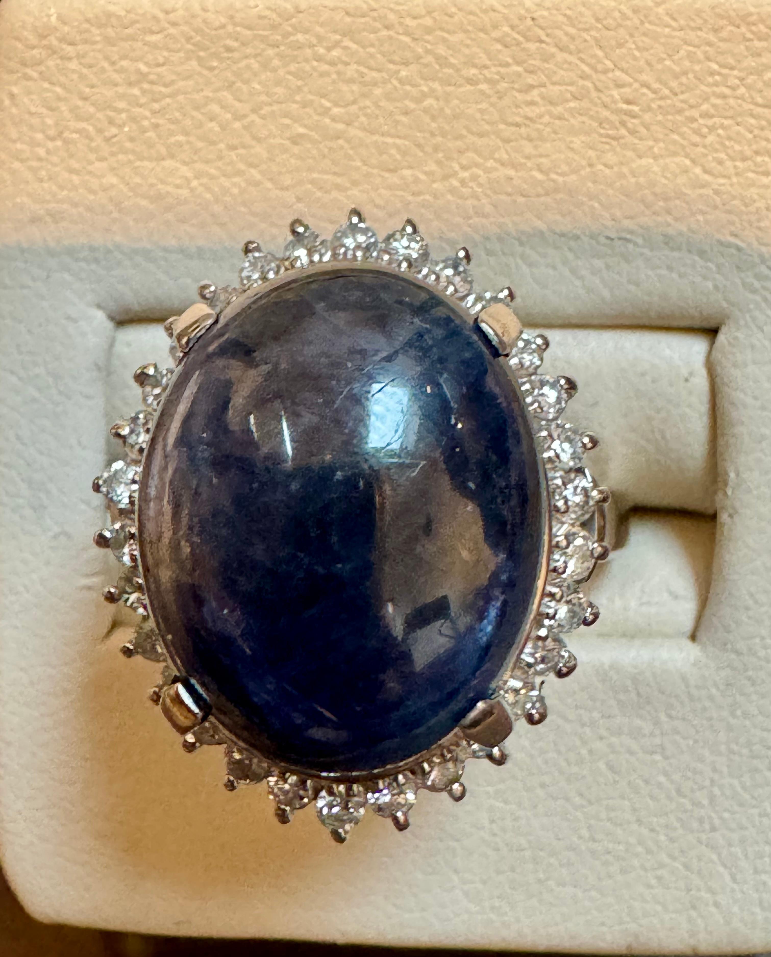 16.83 Ct Natural  Sapphire Cabochon & Diamond  Ring in Platinum Size 7 For Sale 1