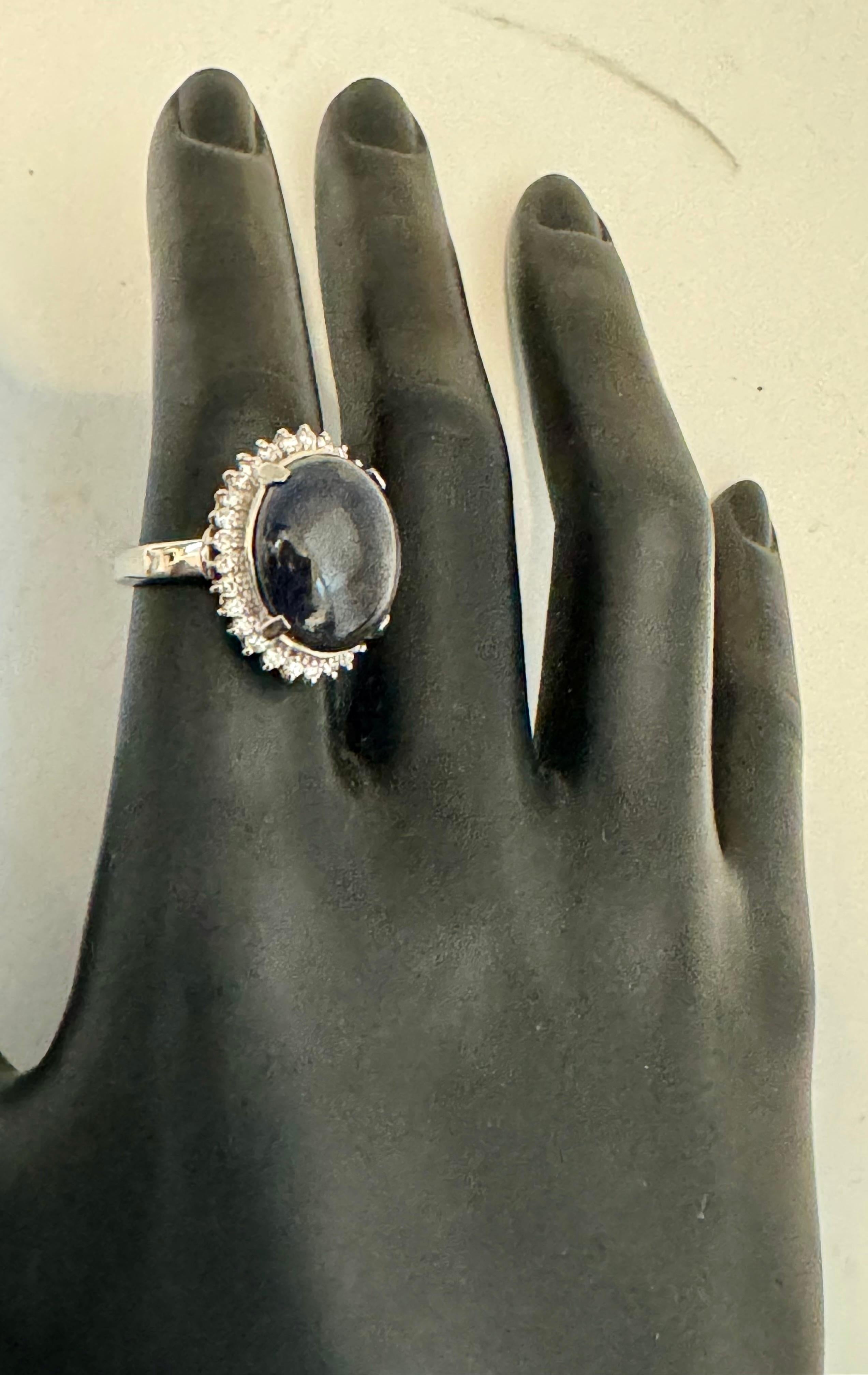 16.83 Ct Natural  Sapphire Cabochon & Diamond  Ring in Platinum Size 7 For Sale 2