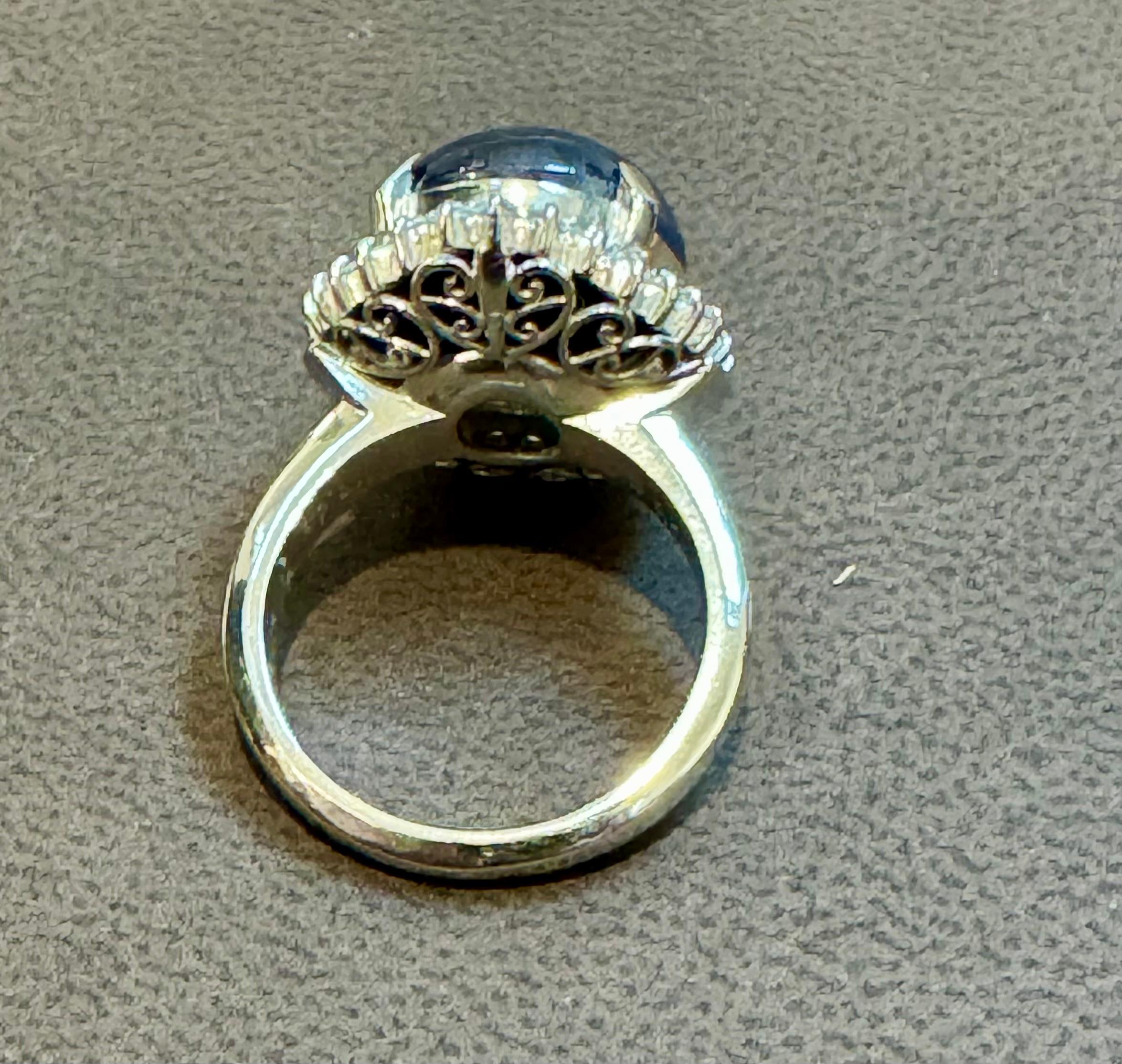 16.83 Ct Natural  Sapphire Cabochon & Diamond  Ring in Platinum Size 7 For Sale 5