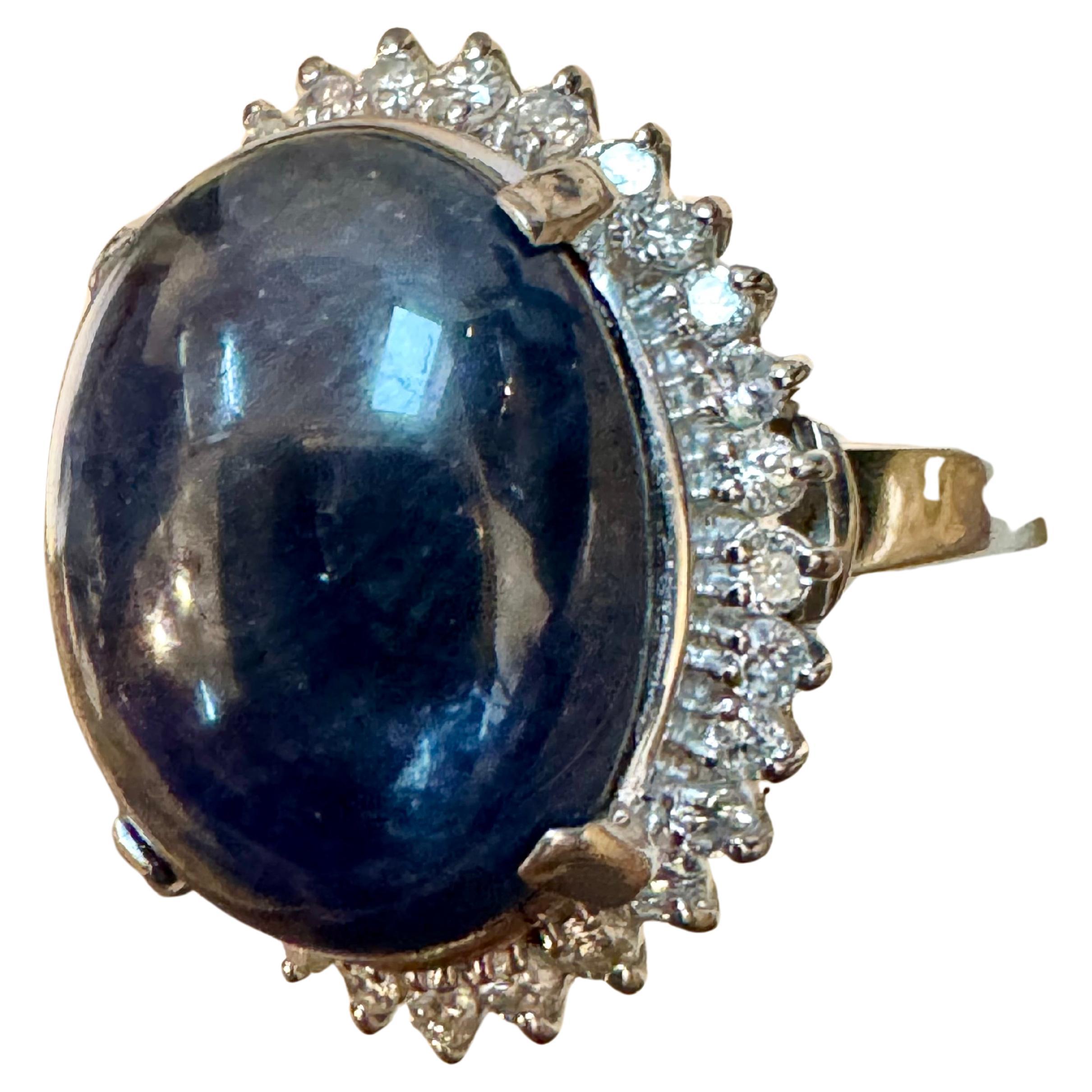 16.83 Ct Natural  Sapphire Cabochon & Diamond  Ring in Platinum Size 7