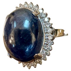16.83 Ct Natural  Sapphire Cabochon & Diamond  Ring in Platinum Size 7