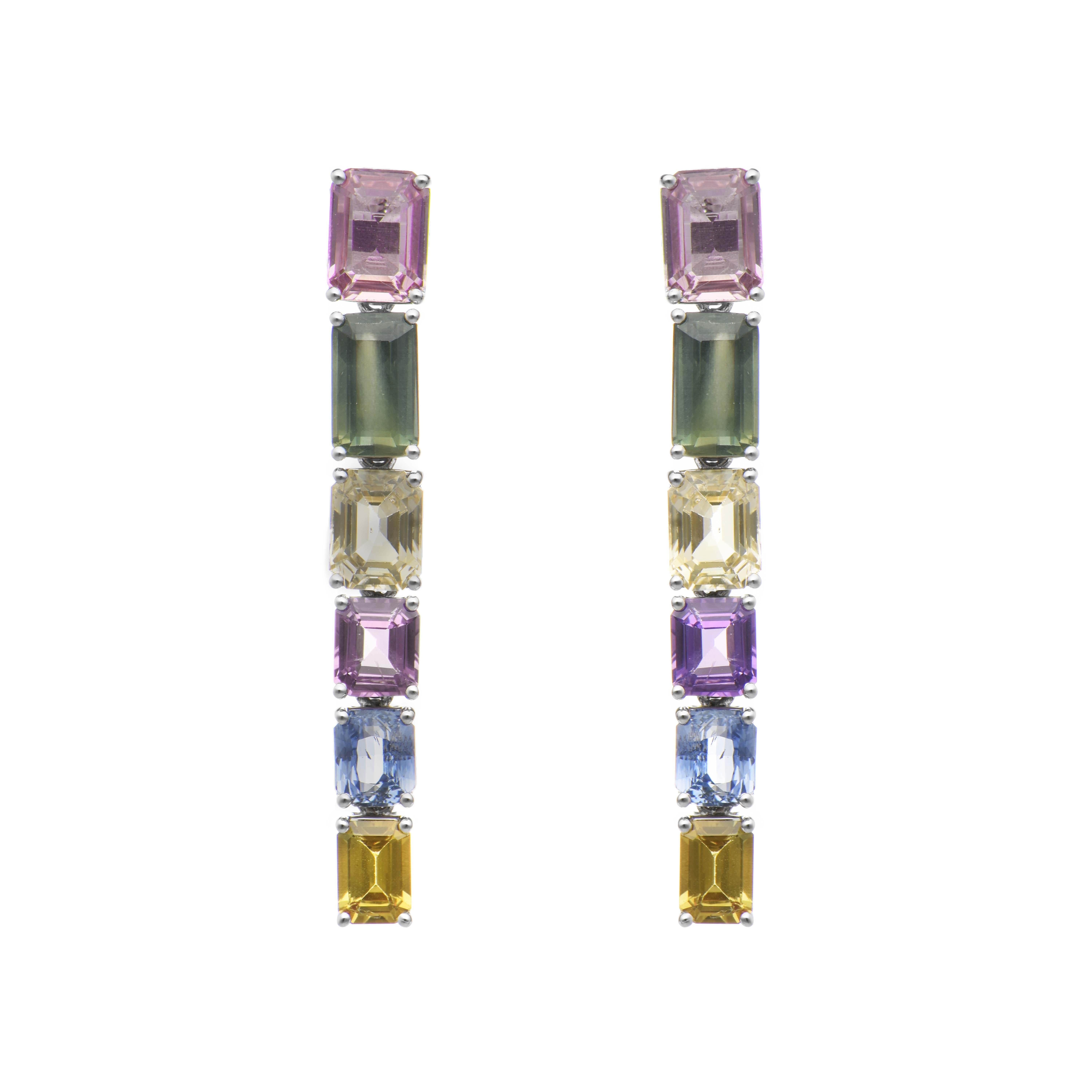 Mixed Cut 16.84 Carats Sapphire White Gold Earrings For Sale