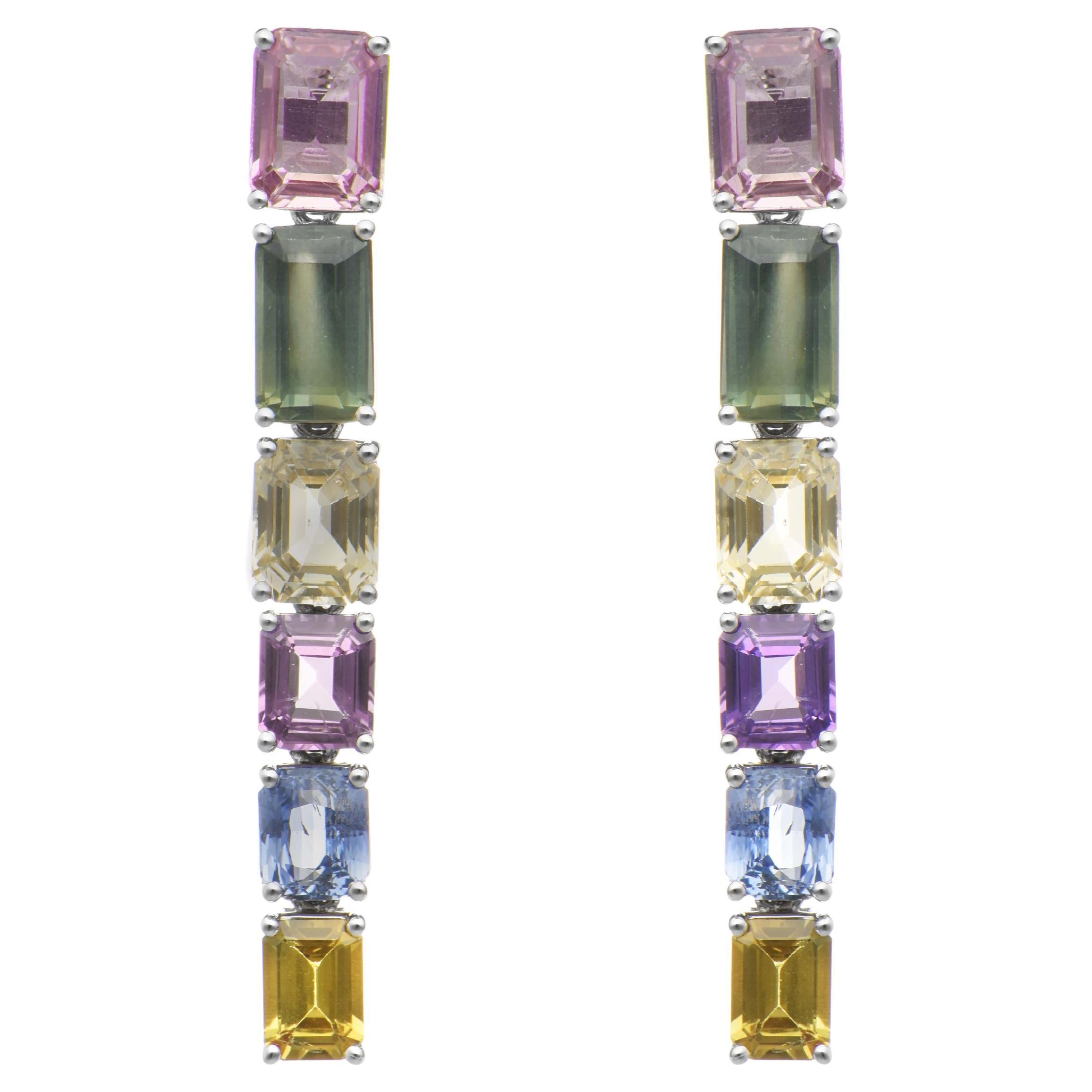 16.84 Carats Sapphire White Gold Earrings For Sale