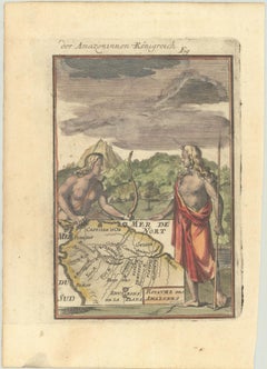 1684 Mallet Map of Amazon River & Kingdom of Amazons – Hand Colored, Miniature