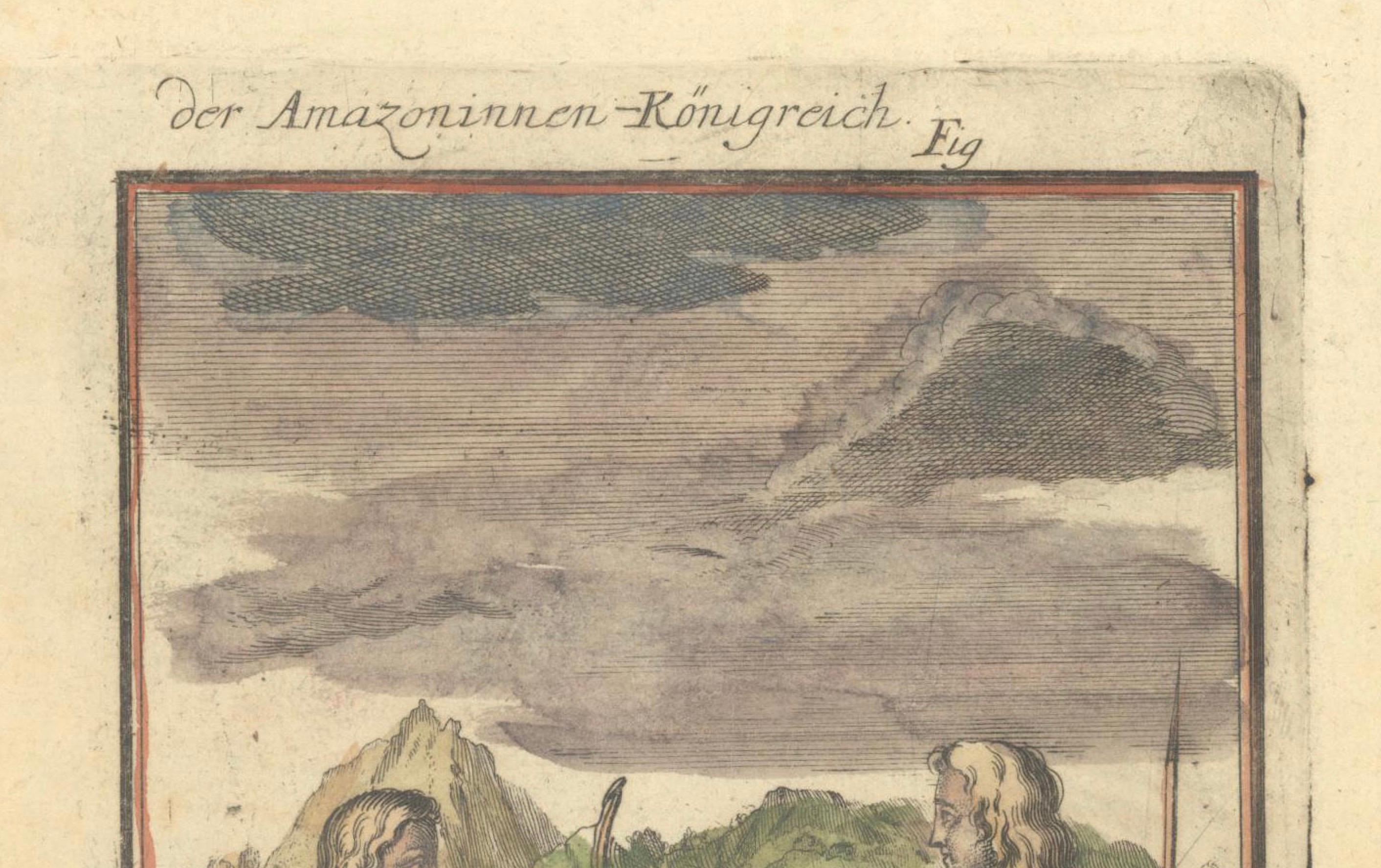 1684 Mapa Mallet del Río Amazonas y Reino de las Amazonas - Coloreado a mano, Miniatura Grabado en venta