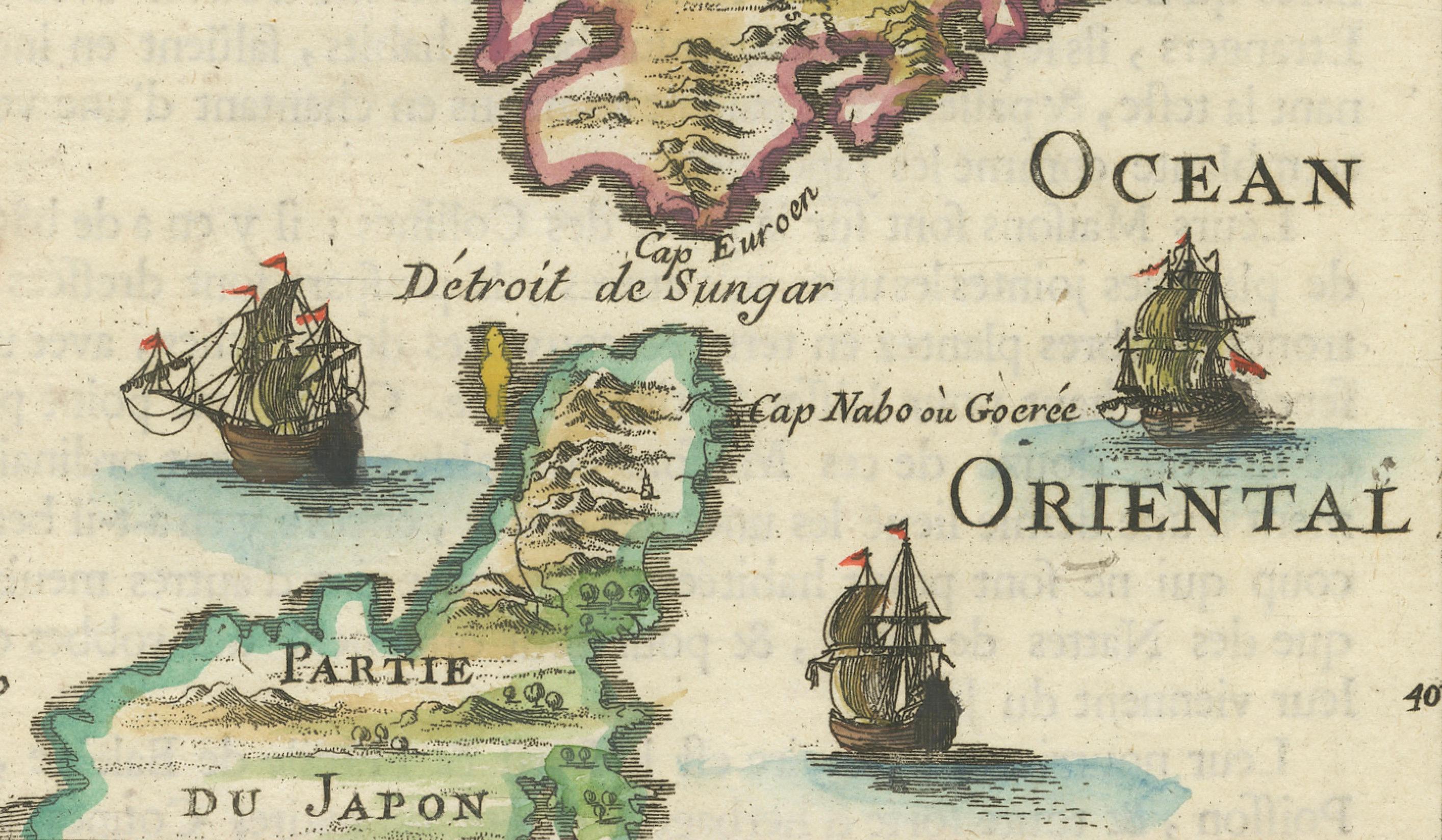 Engraved 1685 Alain Manesson Mallet Map of Hokkaido (Lesso) in Northern Japan For Sale