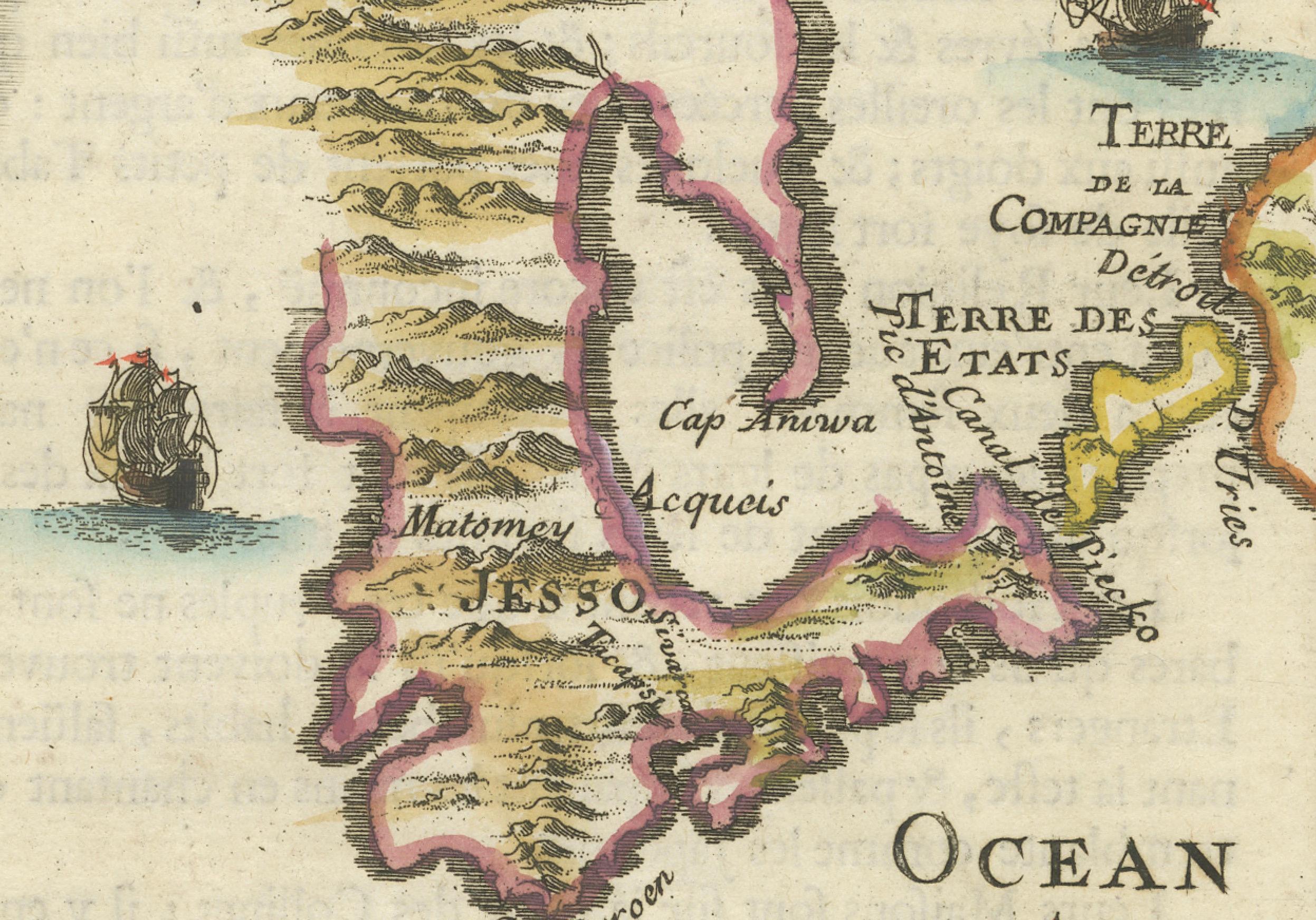 1685 Alain Manesson Mallet Map of Hokkaido (Lesso) in Northern Japan In Good Condition For Sale In Langweer, NL