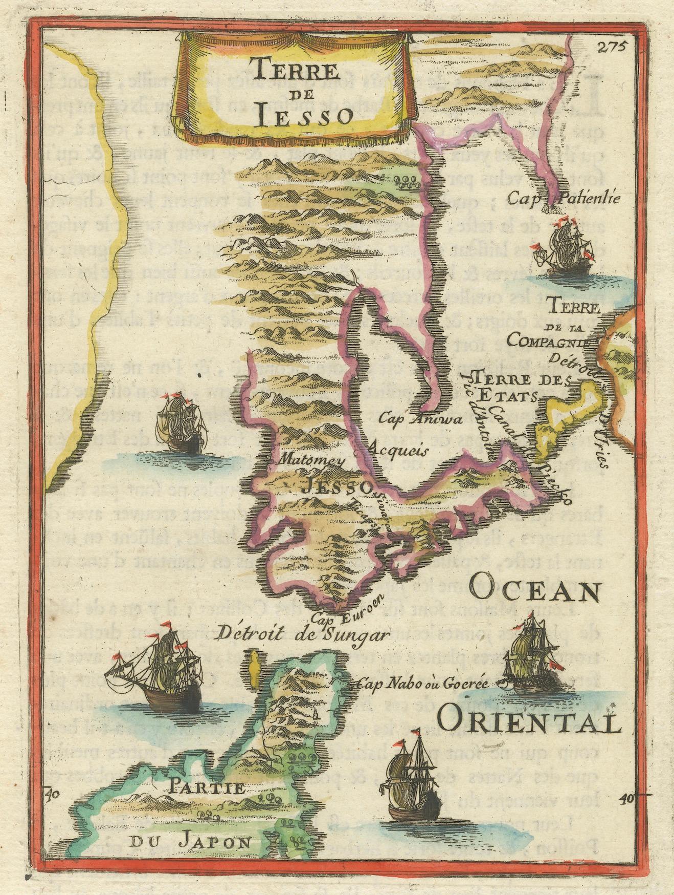 Paper 1685 Alain Manesson Mallet Map of Hokkaido (Lesso) in Northern Japan For Sale