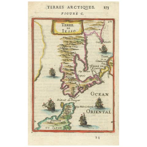 1685 Alain Manesson Mallet Map of Hokkaido (Lesso) in Northern Japan