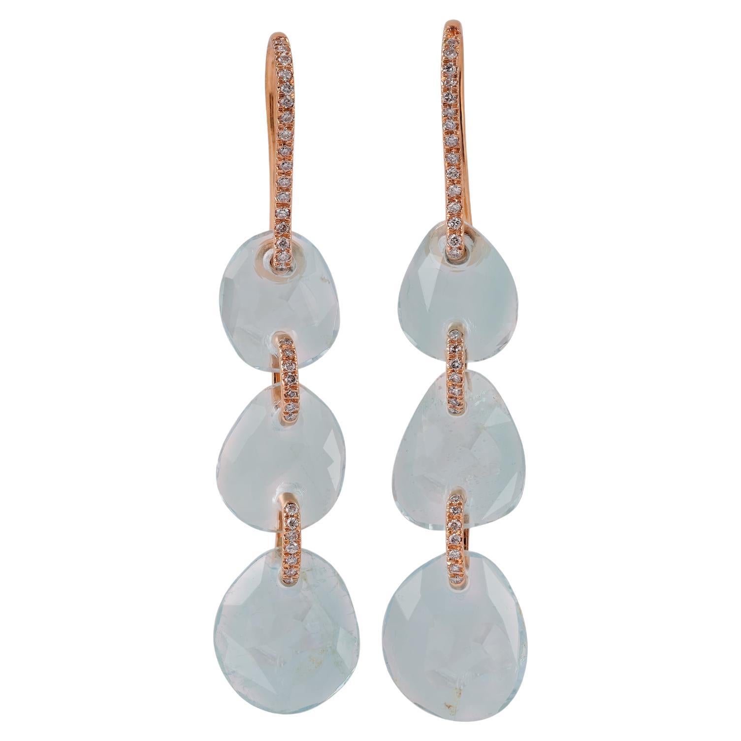 16.85 Carat Aquamarine & Diamond Drop Earrings in 18k Gold For Sale