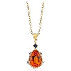 16.85 Carat Madeira Citrine Pear, Blue Sapphire, White and Yellow Gold Pendant