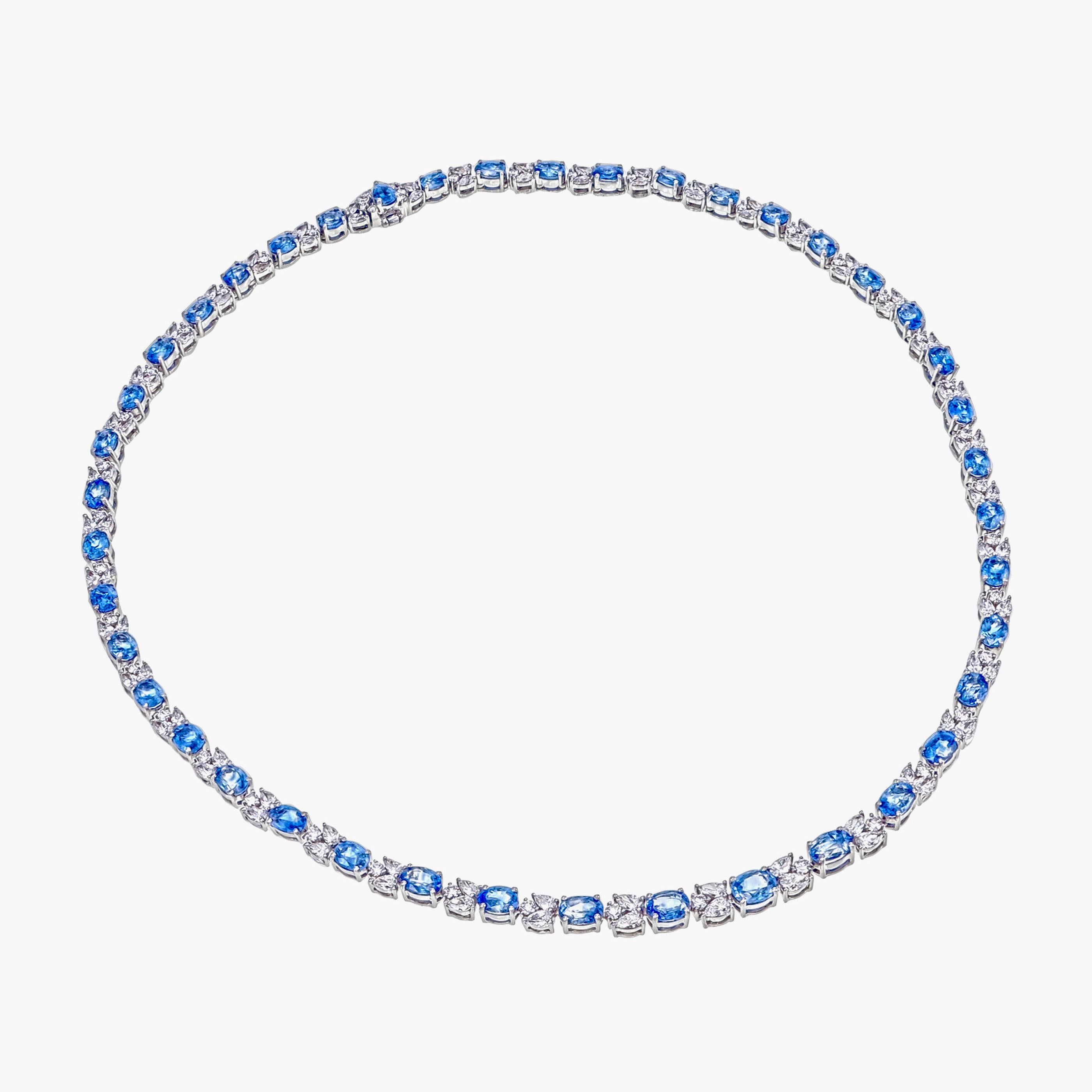 Modern 16.86 Carat Kashmir Blue Sapphire And Diamond Necklace in 18 Karat White Gold For Sale