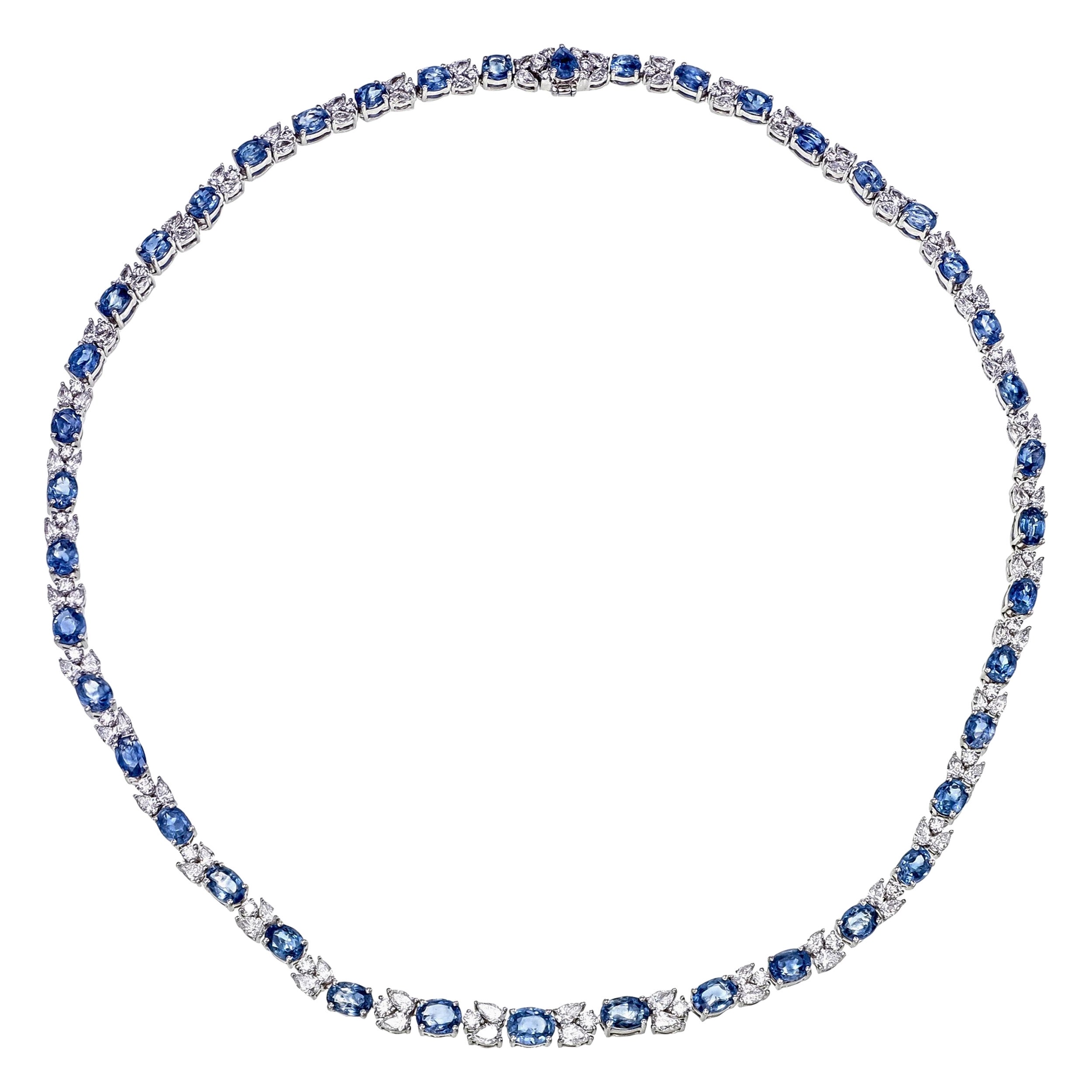 16.86 Carat Kashmir Blue Sapphire And Diamond Necklace in 18 Karat White Gold For Sale