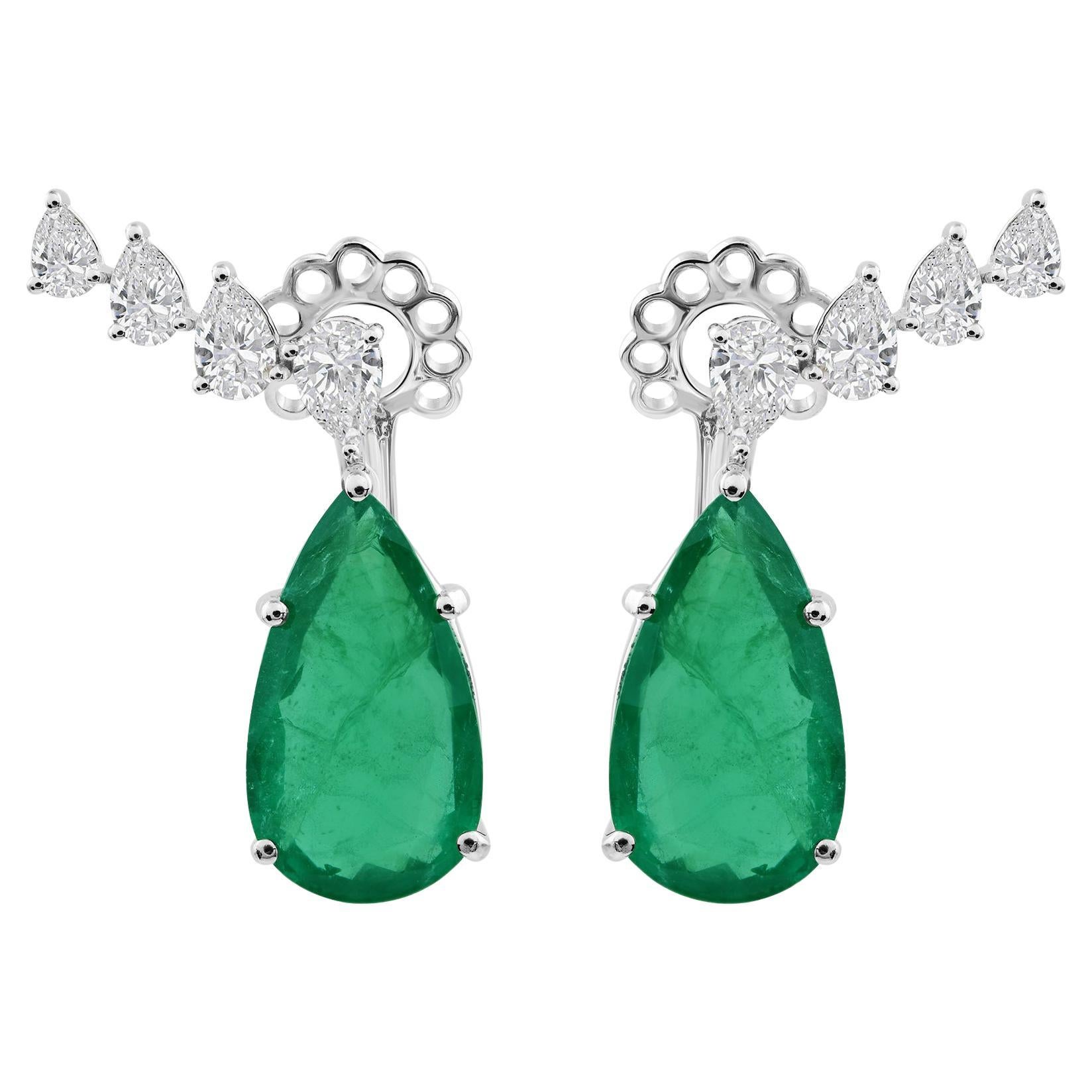 16.86Ct Emeraude fine et diamant Boucles d'oreilles pendantes en or massif 14k