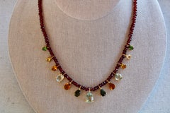 16.87 Carat Green Amethyst & Tourmaline Gemstone Garnet Beaded Necklace