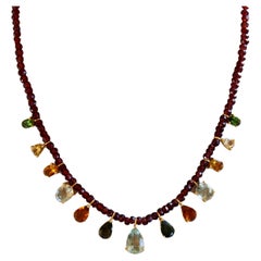 16.87 Carat Green Amethyst 
Tourmaline Gemstone Garnet Beaded Necklace