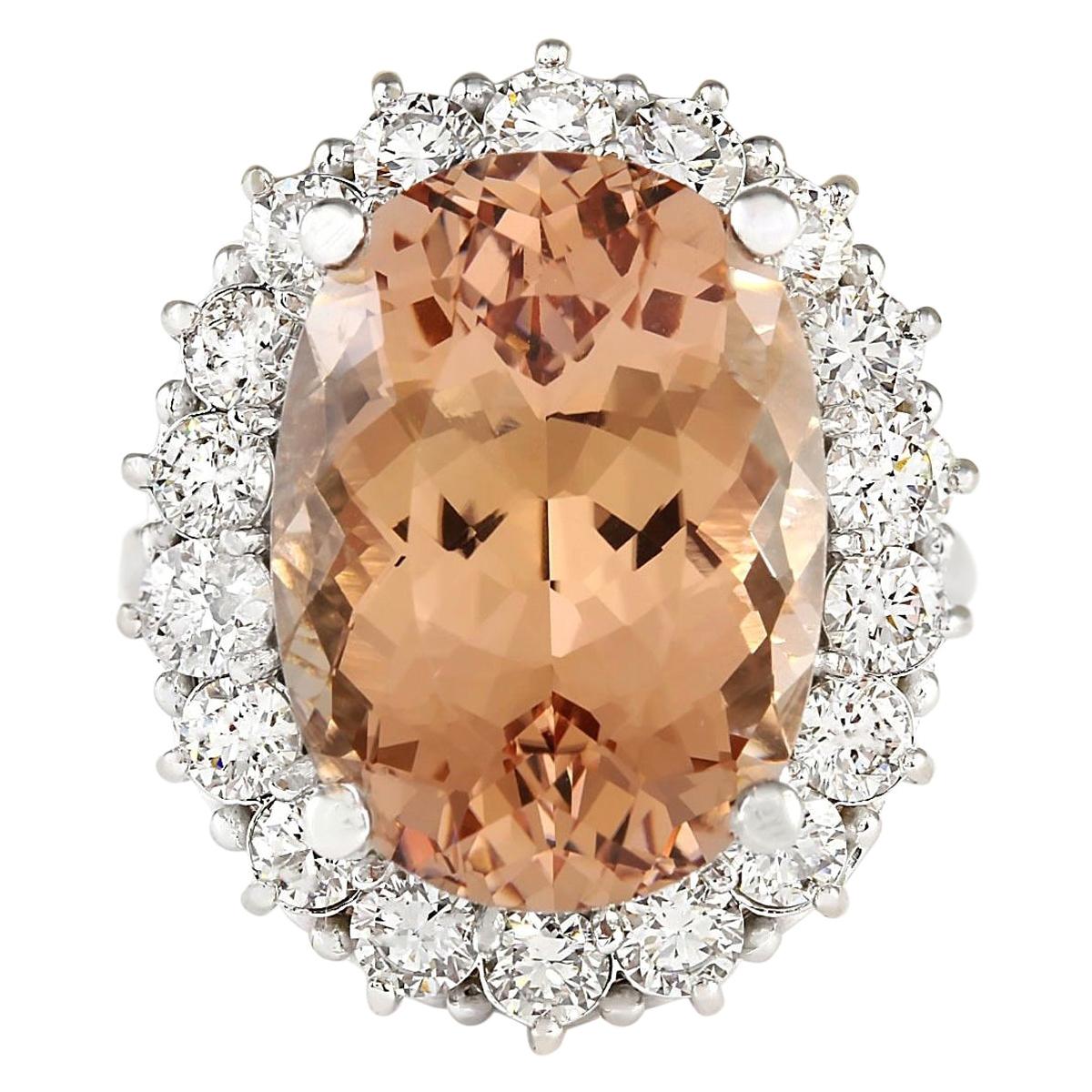 16.87 Carat Morganite 18 Karat White Gold Diamond Ring